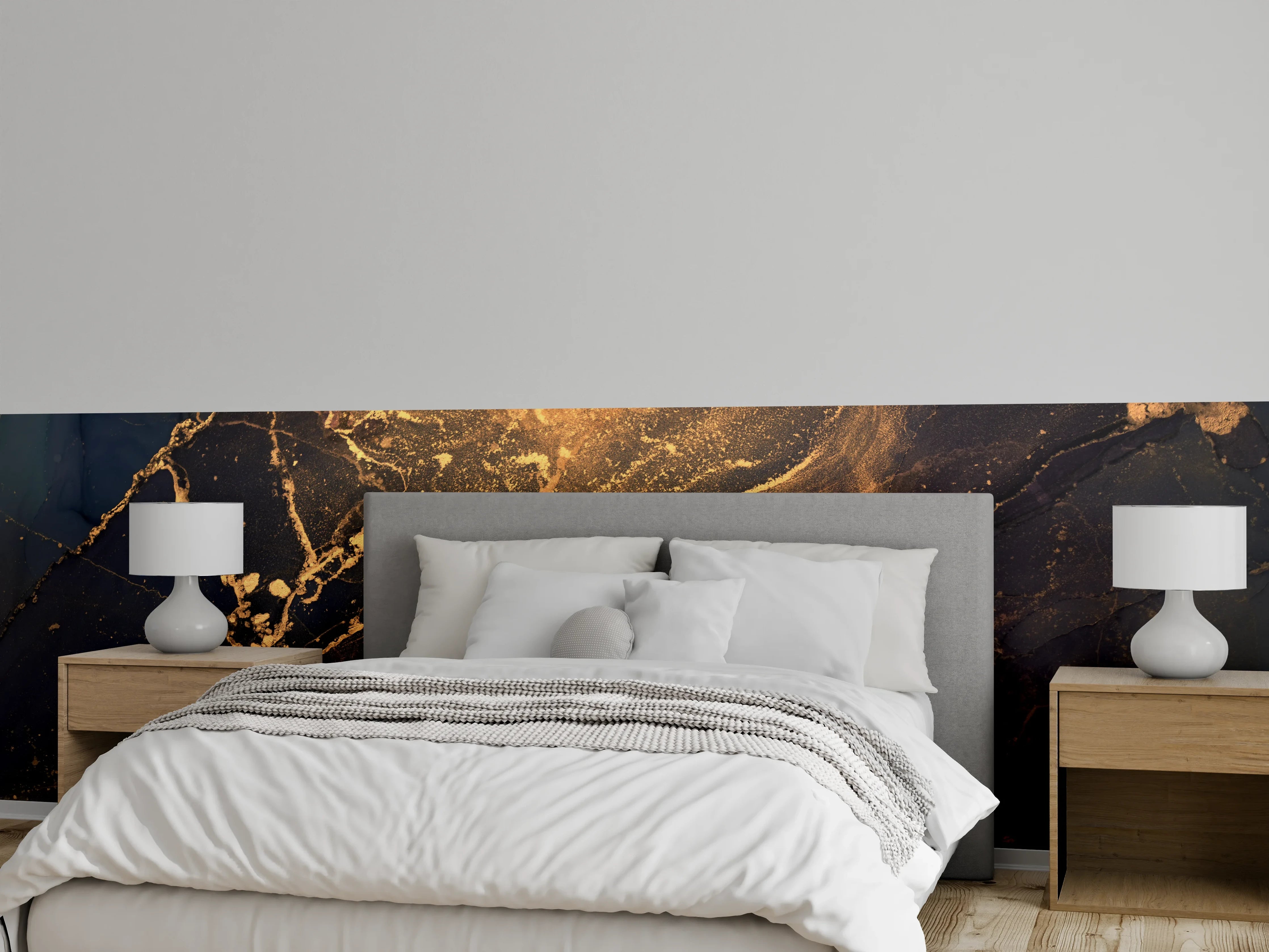 Wandverkleidung Schlafzimmer - Silberglanz auf grauem Stein