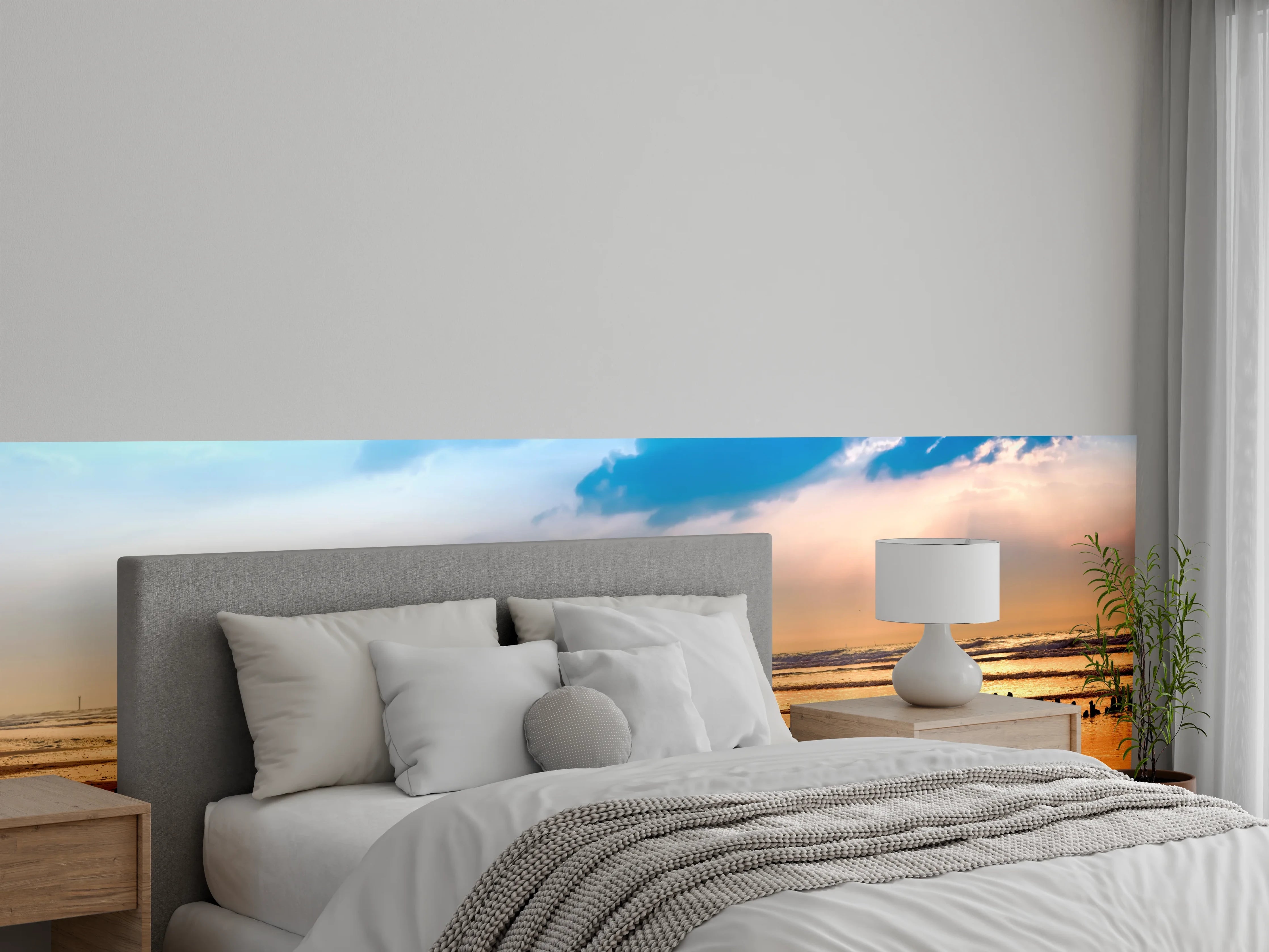 Wandverkleidung Schlafzimmer - Silbergraue Dämmerung über Meereslinie