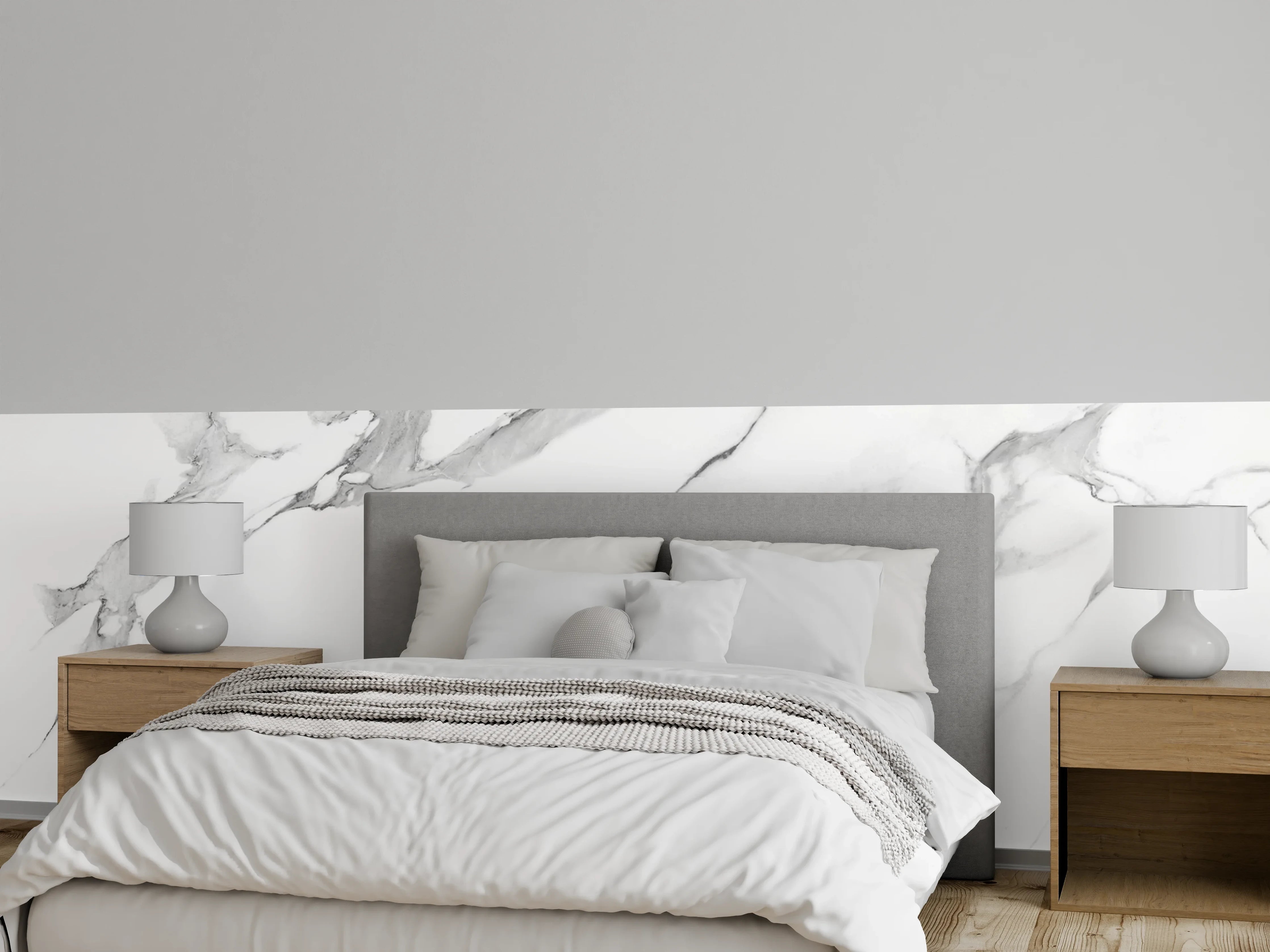 Wandverkleidung Schlafzimmer - Silbergraue Marmorierung