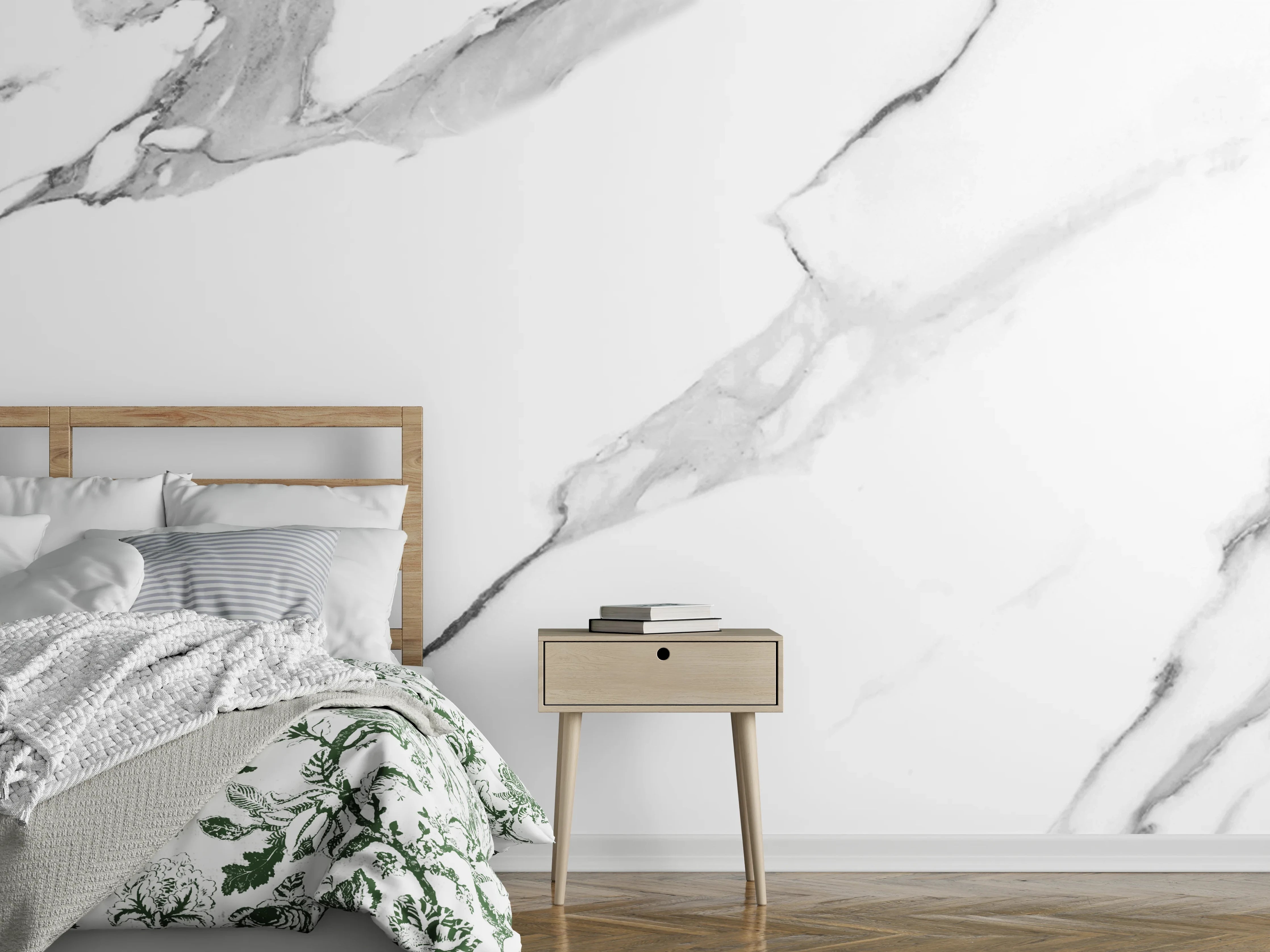 Wandverkleidung Schlafzimmer - Silbergraue Marmorierung