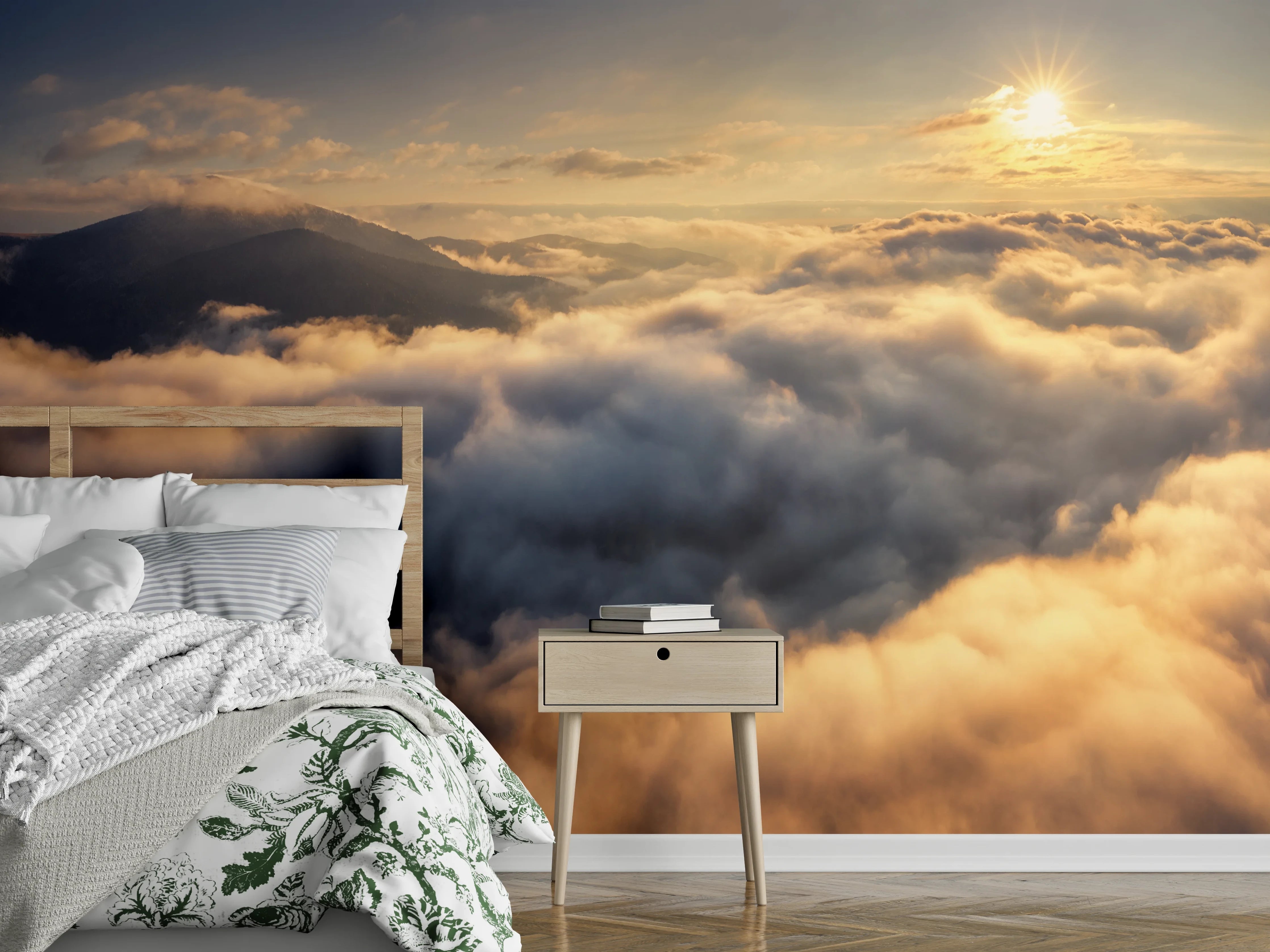 Wandverkleidung Schlafzimmer - Silberlicht im Nebelmeer