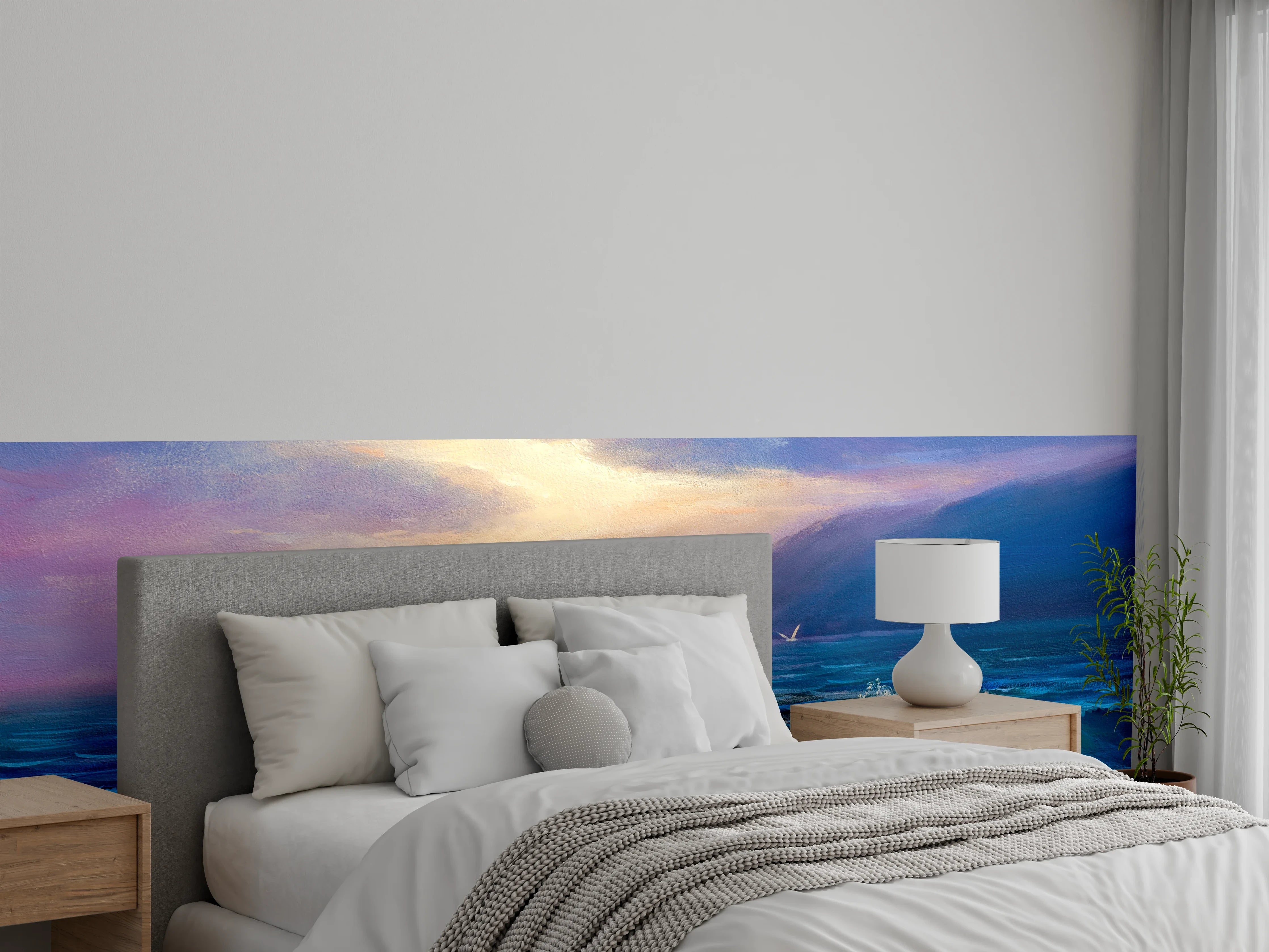 Wandverkleidung Schlafzimmer - Silberne Abendstimmung am Ozean