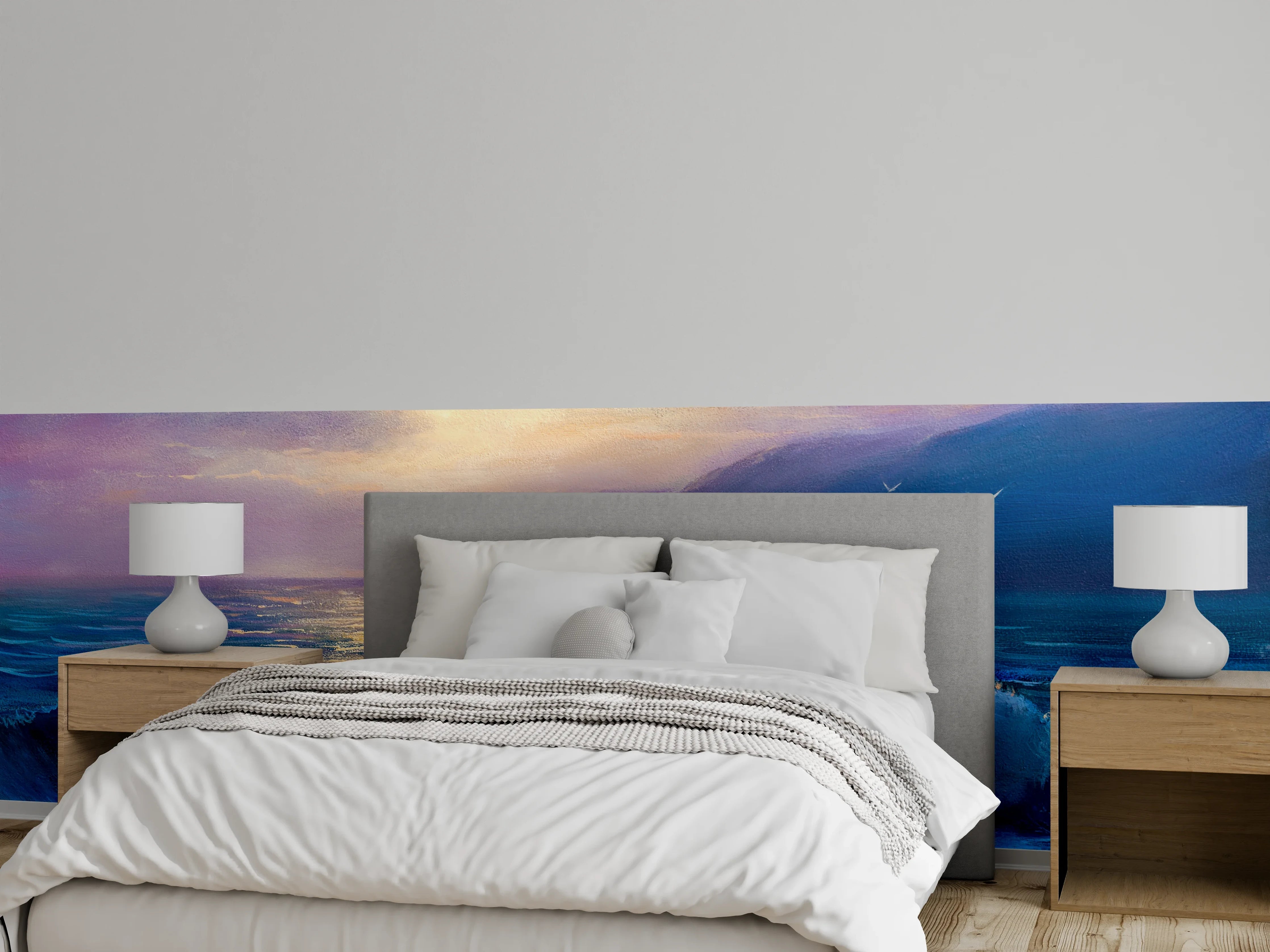 Wandverkleidung Schlafzimmer - Silberne Abendstimmung am Ozean
