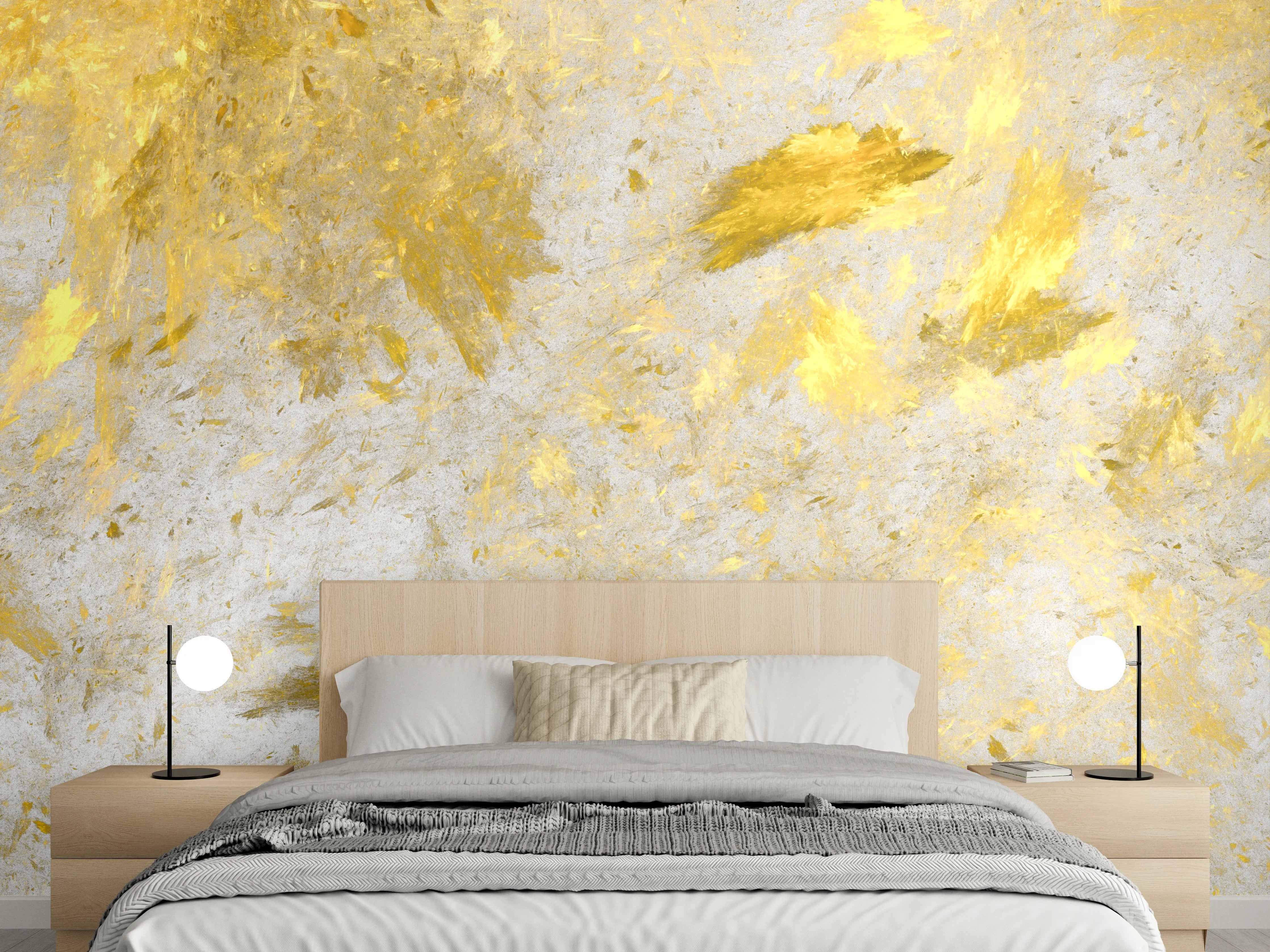 Wandverkleidung Schlafzimmer - Silberne Highlights auf zartem Grau