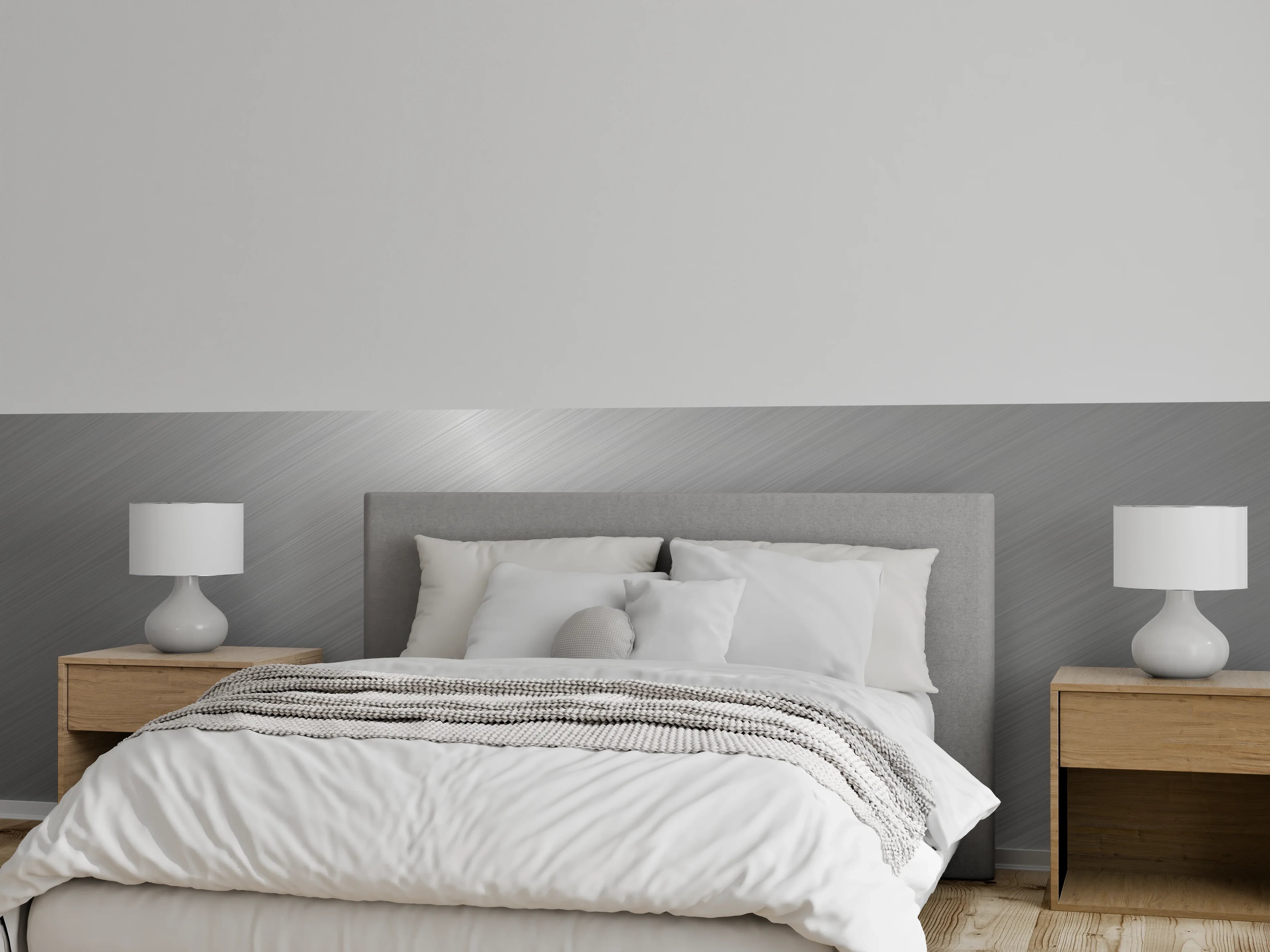 Wandverkleidung Schlafzimmer - Silberne Metalloptik mit strukturierter Oberfläche