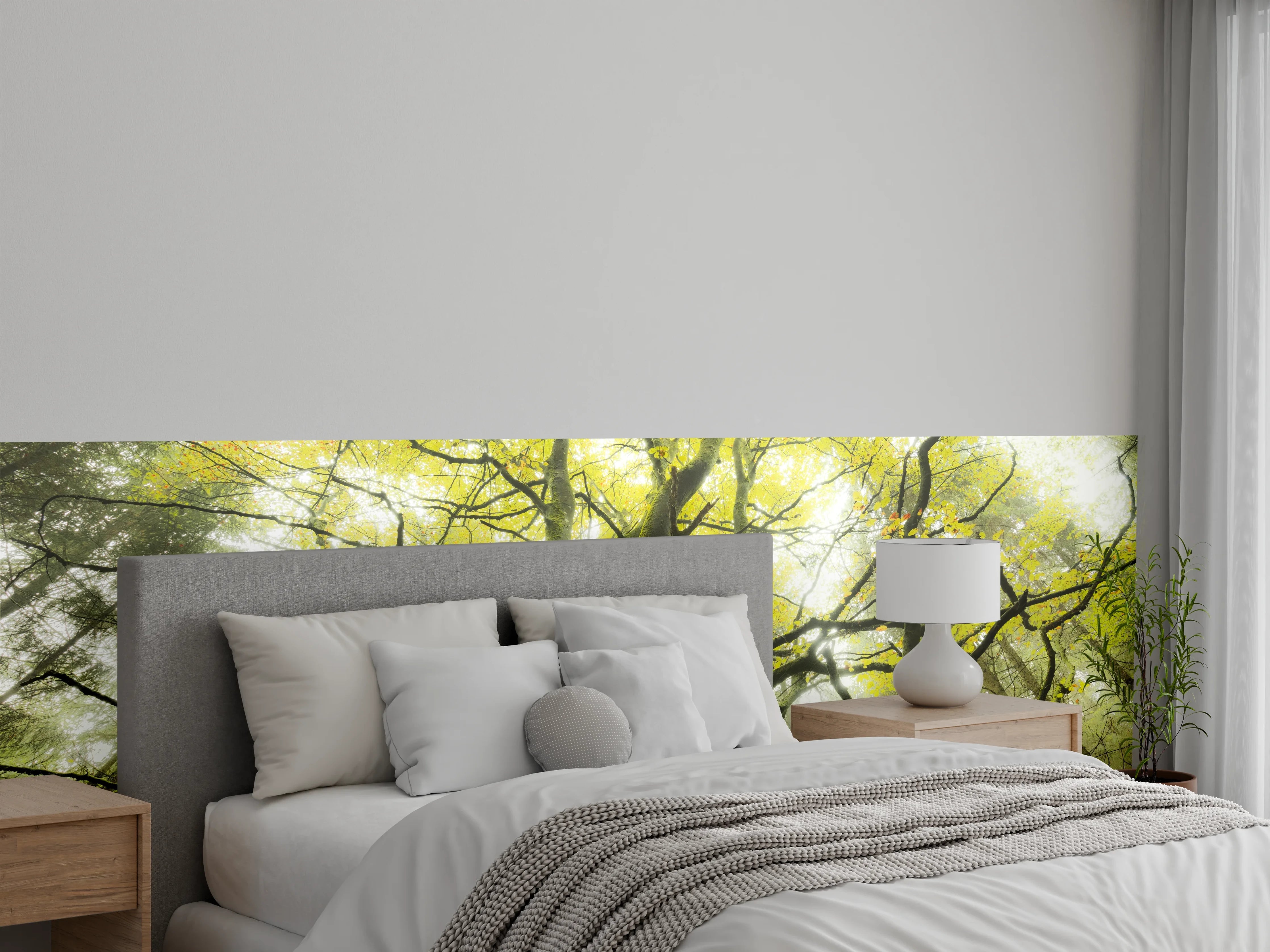 Wandverkleidung Schlafzimmer - Silberne Schatten im lichten Forst