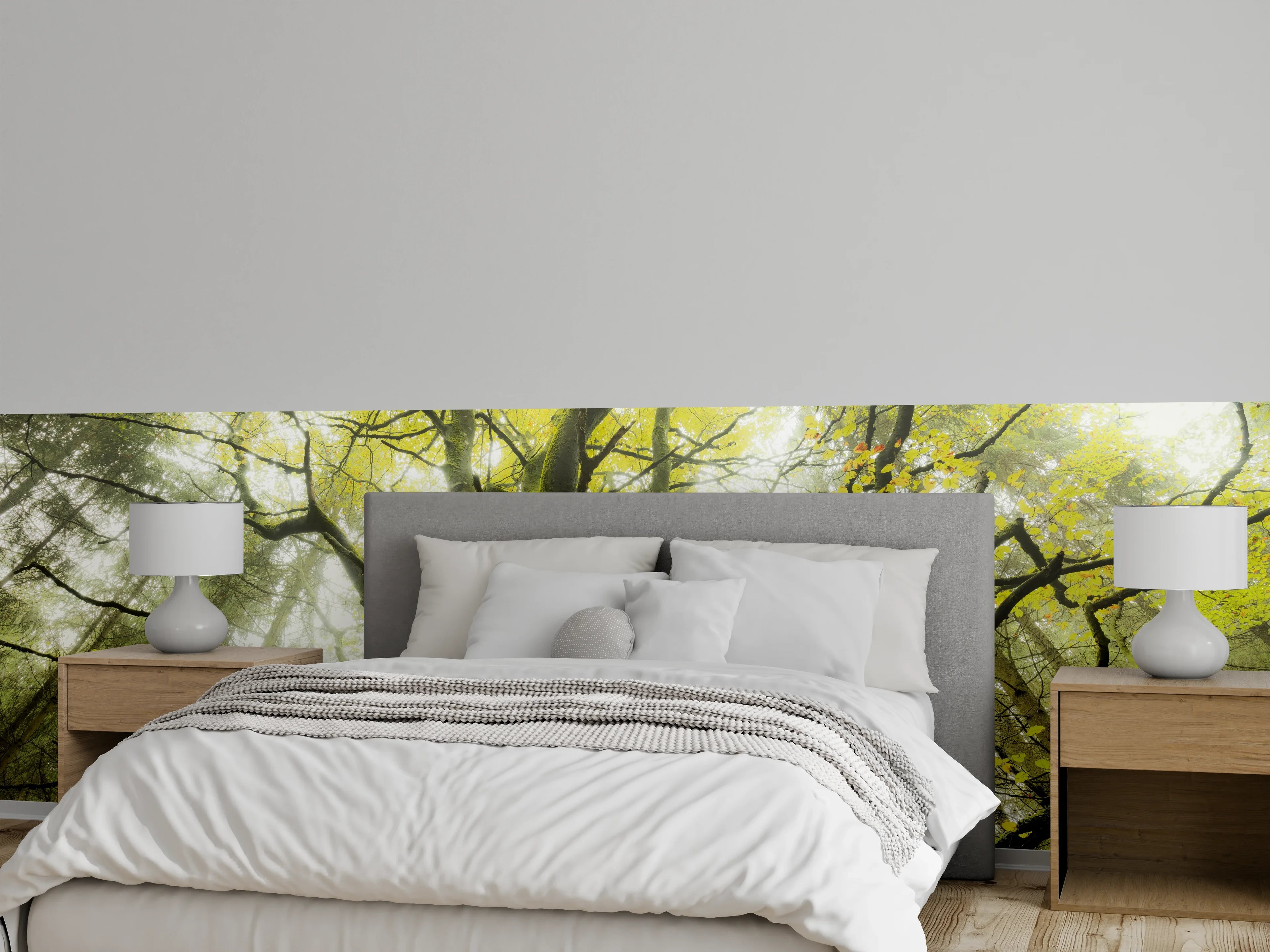 Wandverkleidung Schlafzimmer - Silberne Schatten im lichten Forst