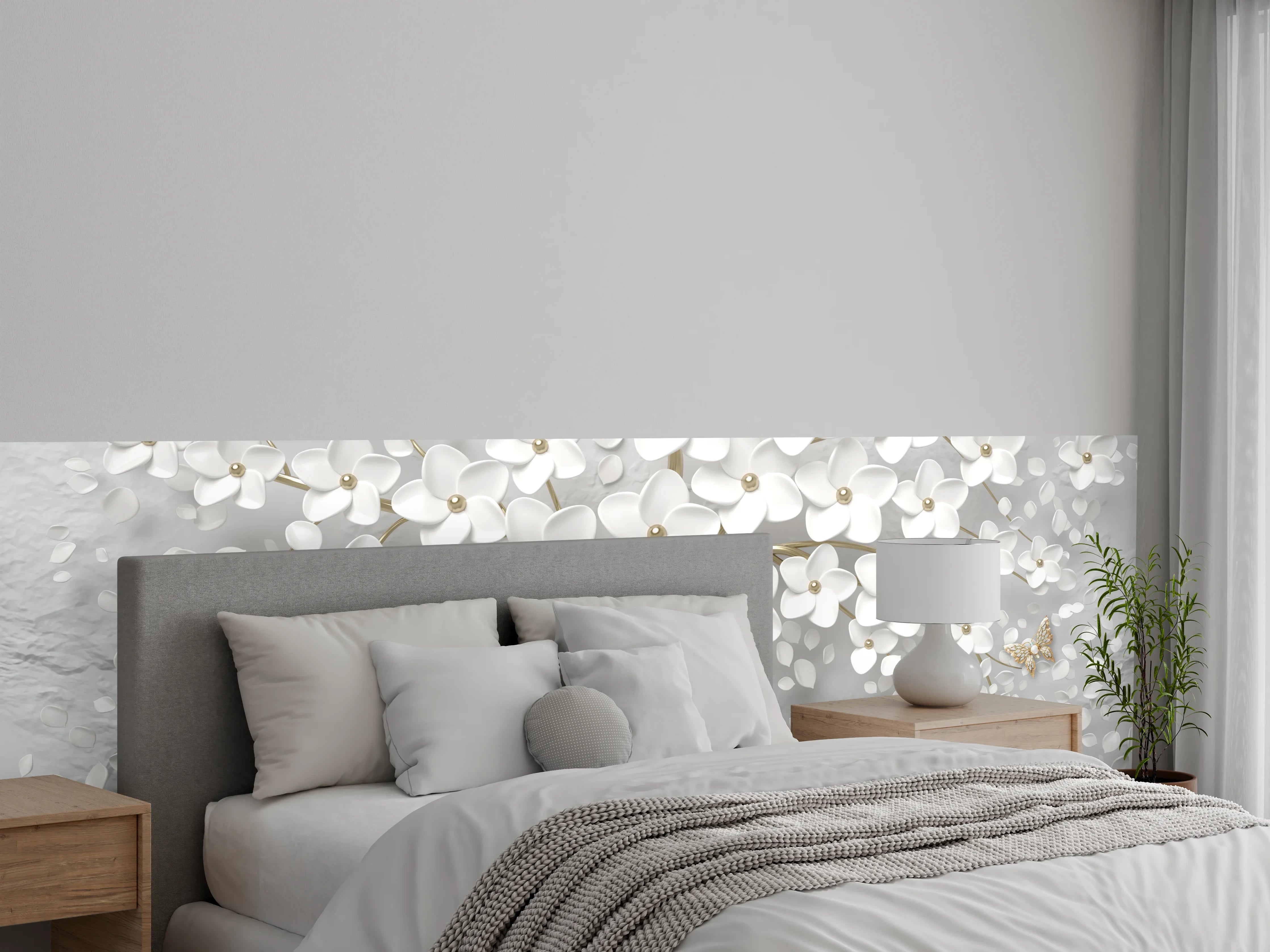 Wandverkleidung Schlafzimmer - Silberner Baum - Floral