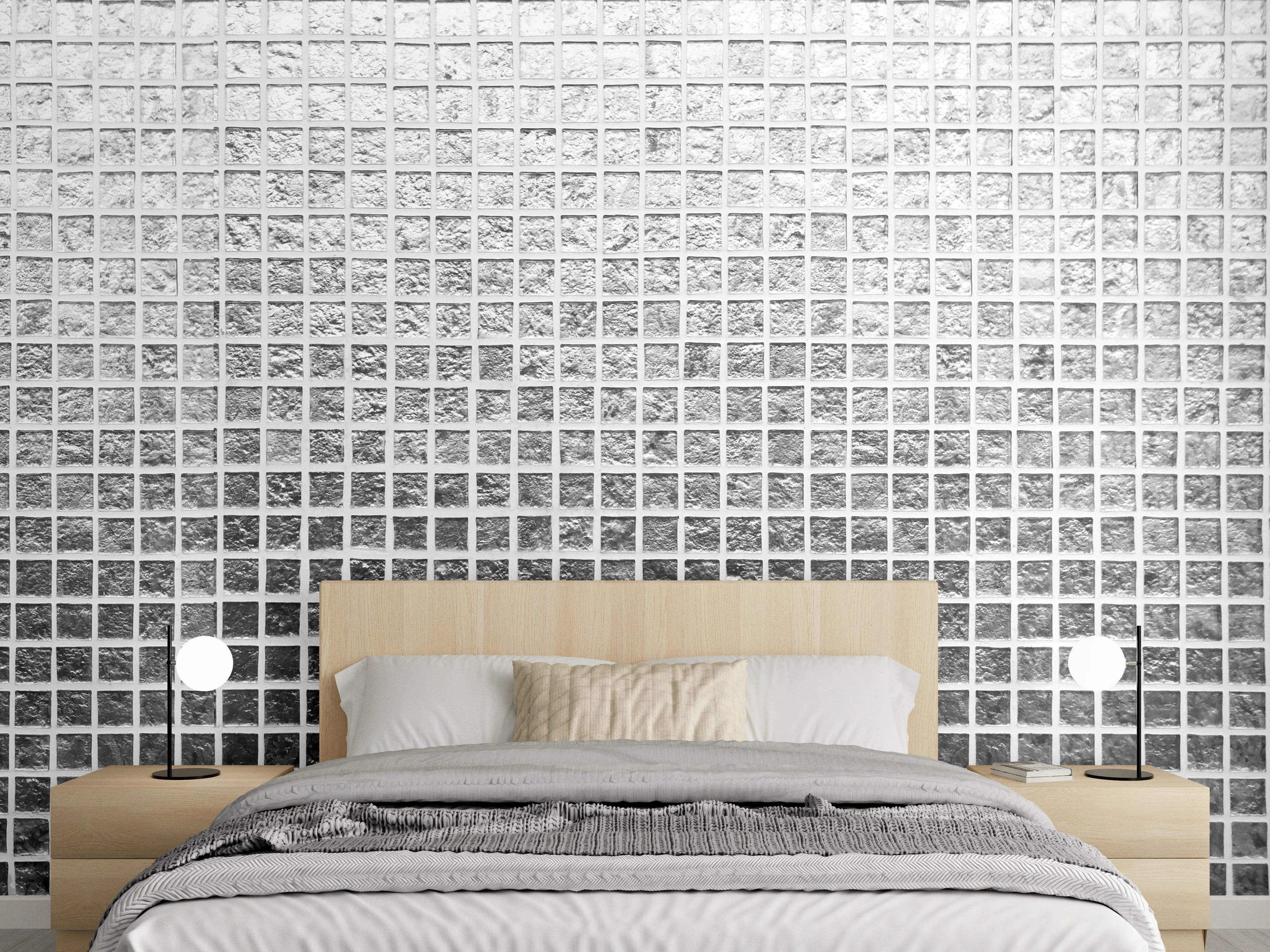 Wandverkleidung Schlafzimmer - Silbernes Fliesen Mosaikmuster