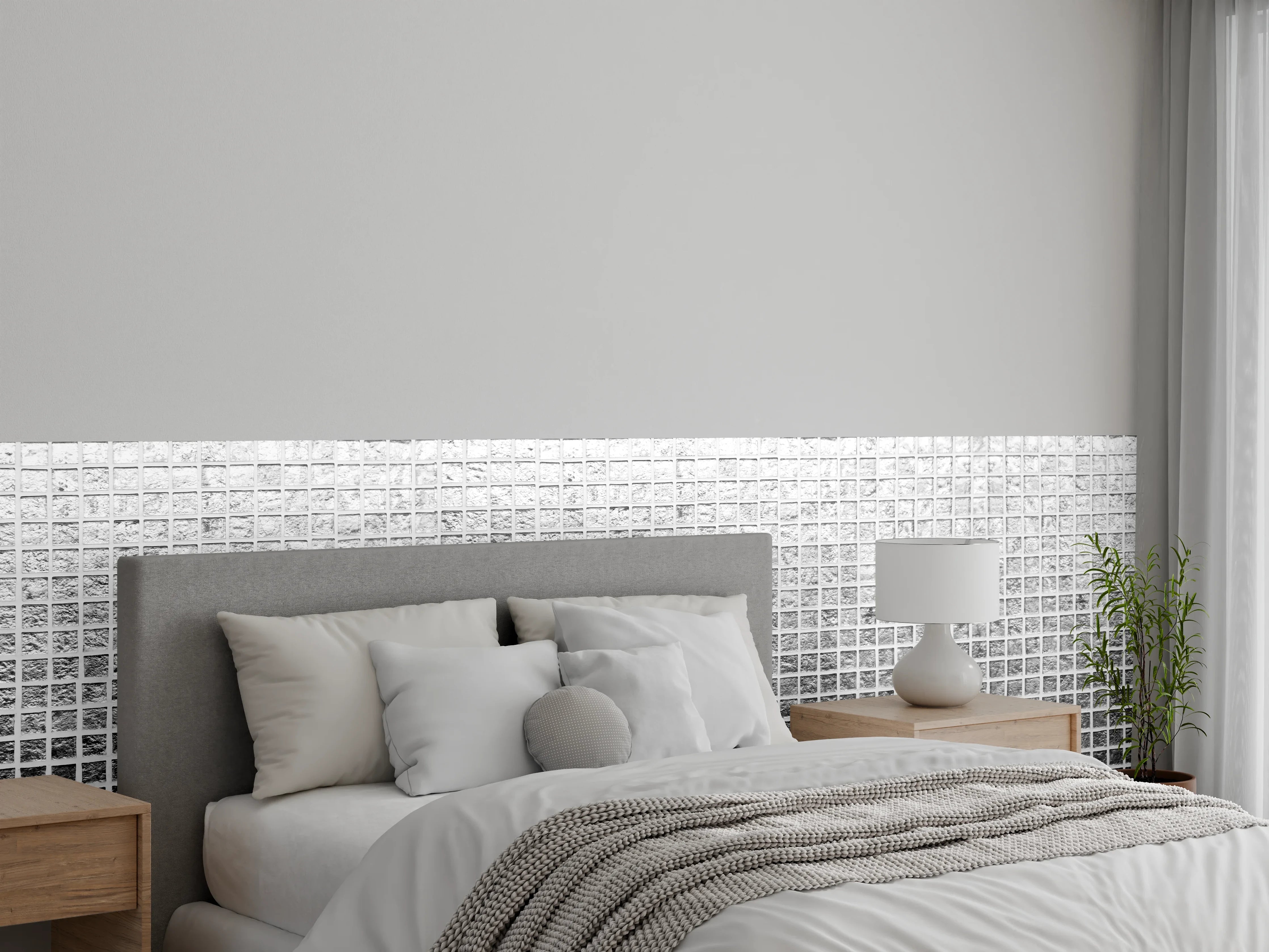 Wandverkleidung Schlafzimmer - Silbernes Fliesen Mosaikmuster