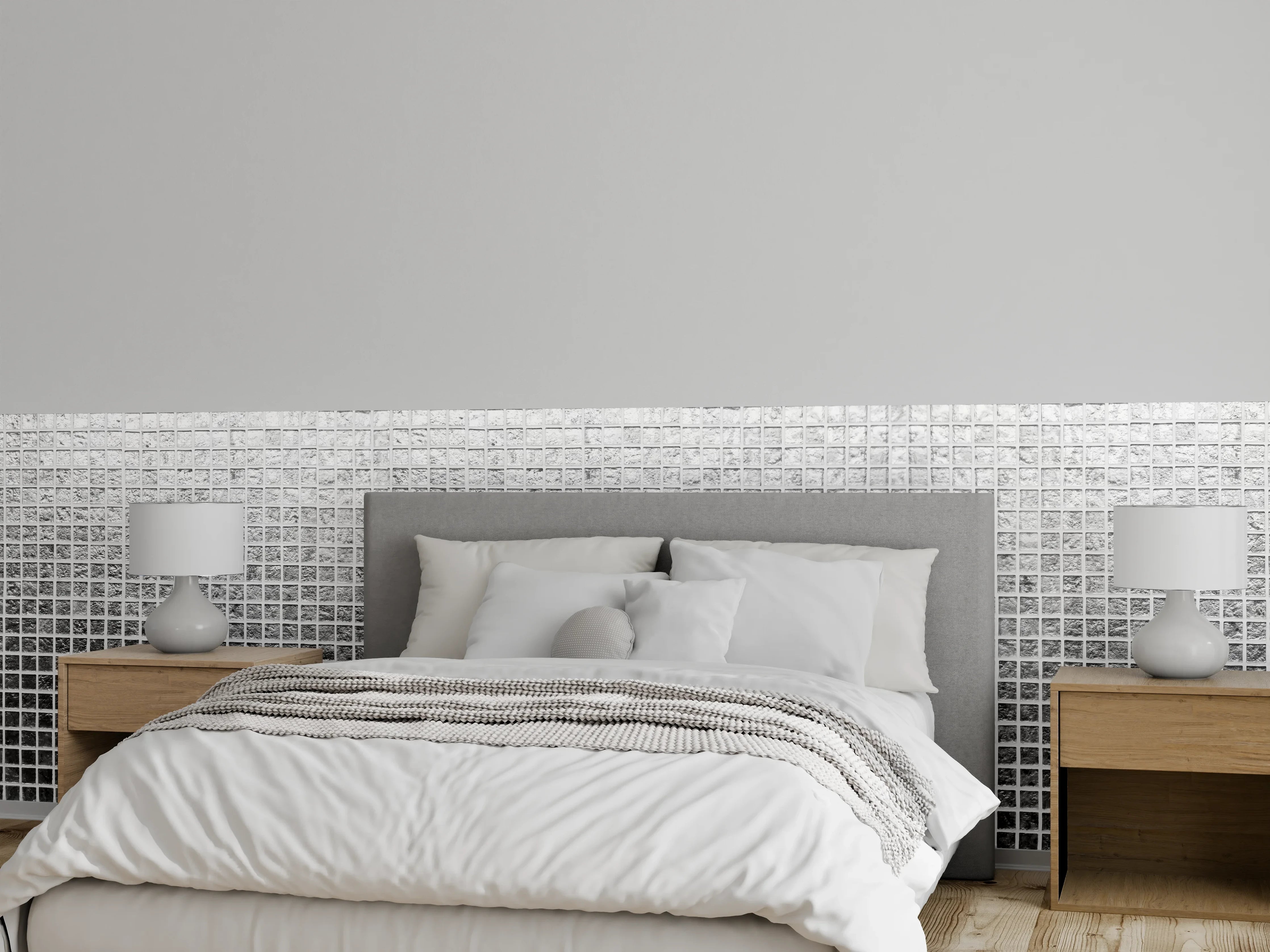 Wandverkleidung Schlafzimmer - Silbernes Fliesen Mosaikmuster