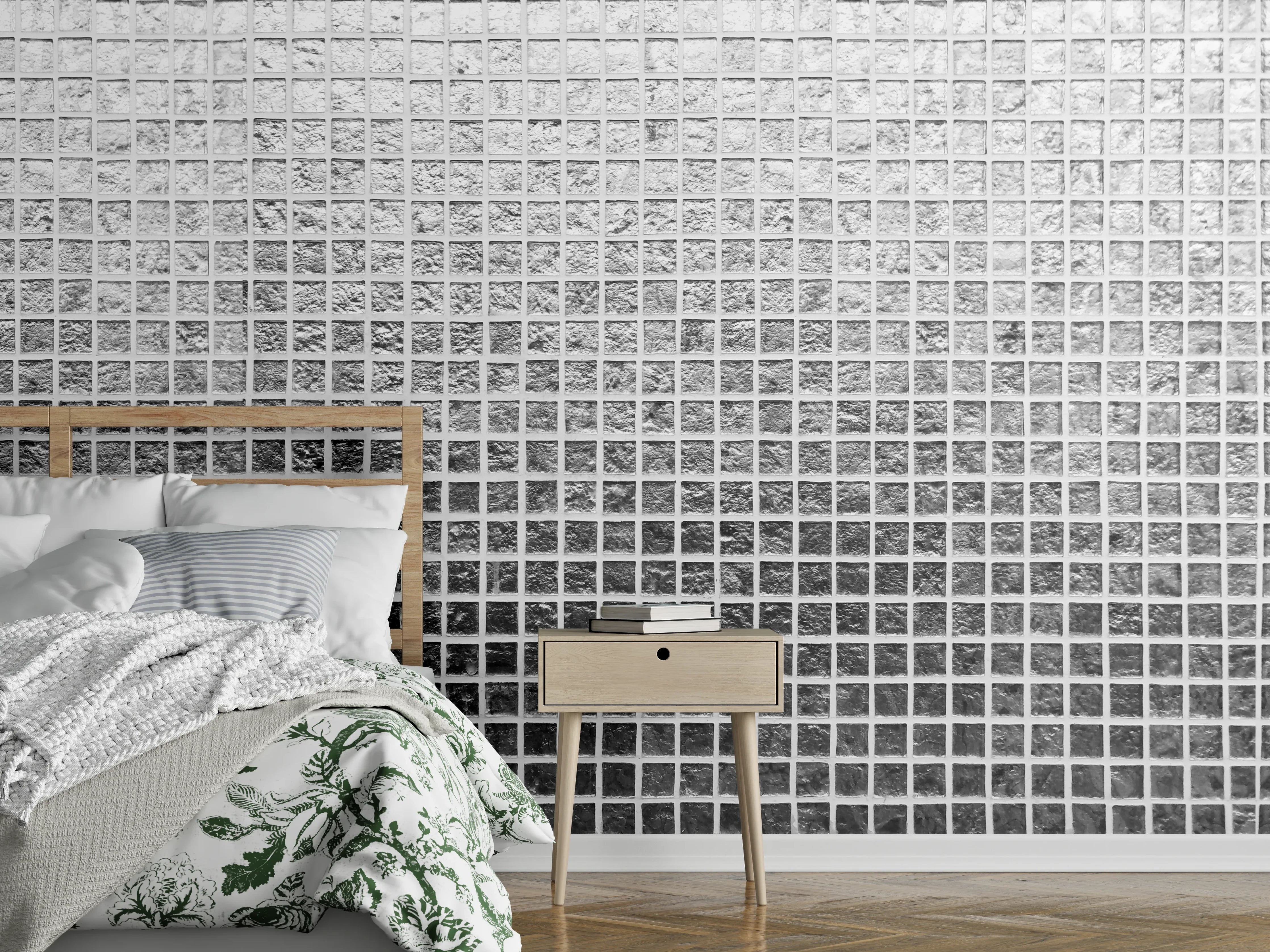 Wandverkleidung Schlafzimmer - Silbernes Fliesen Mosaikmuster
