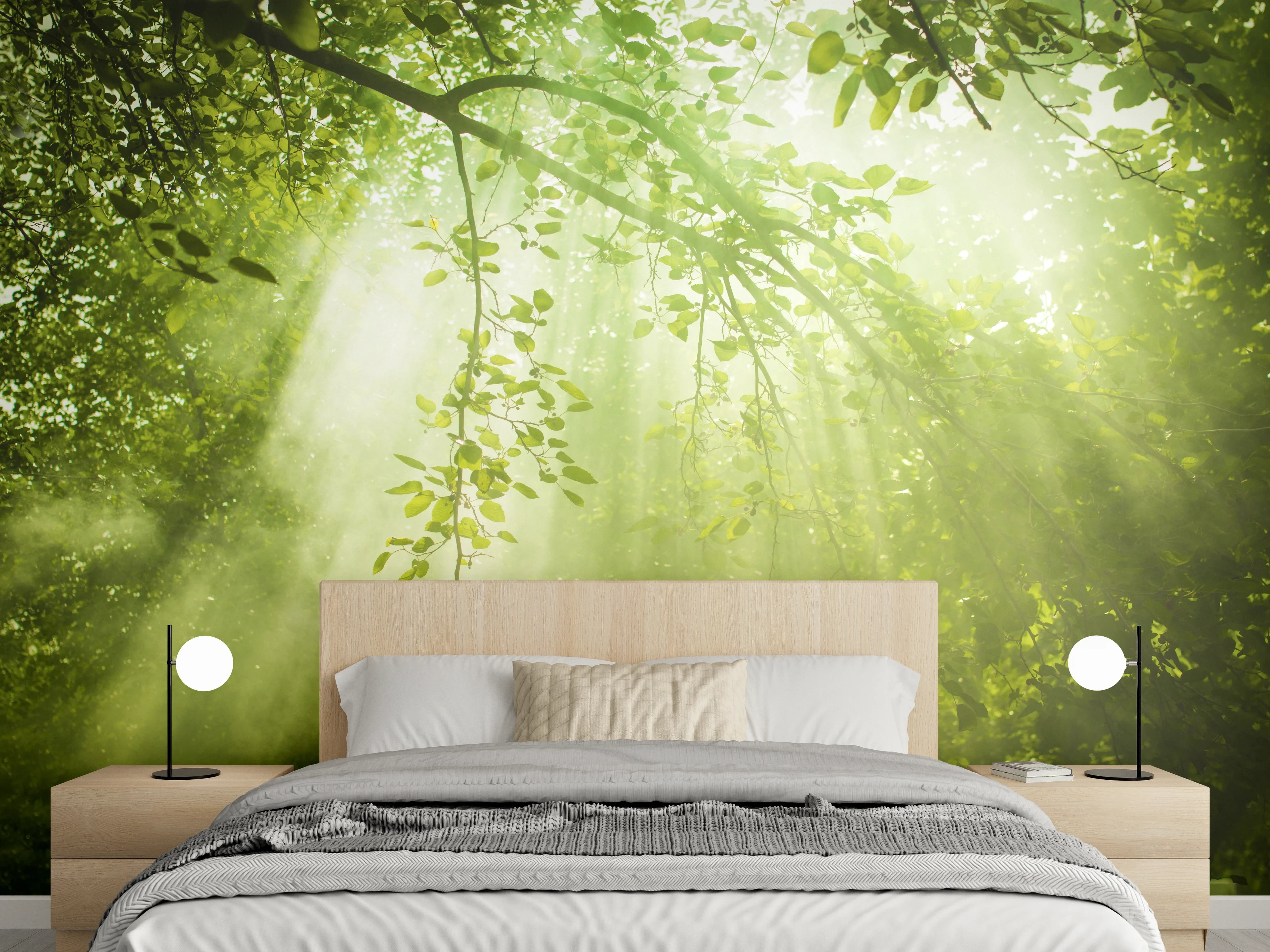 Wandverkleidung Schlafzimmer - Silberschimmer im Nebelwald