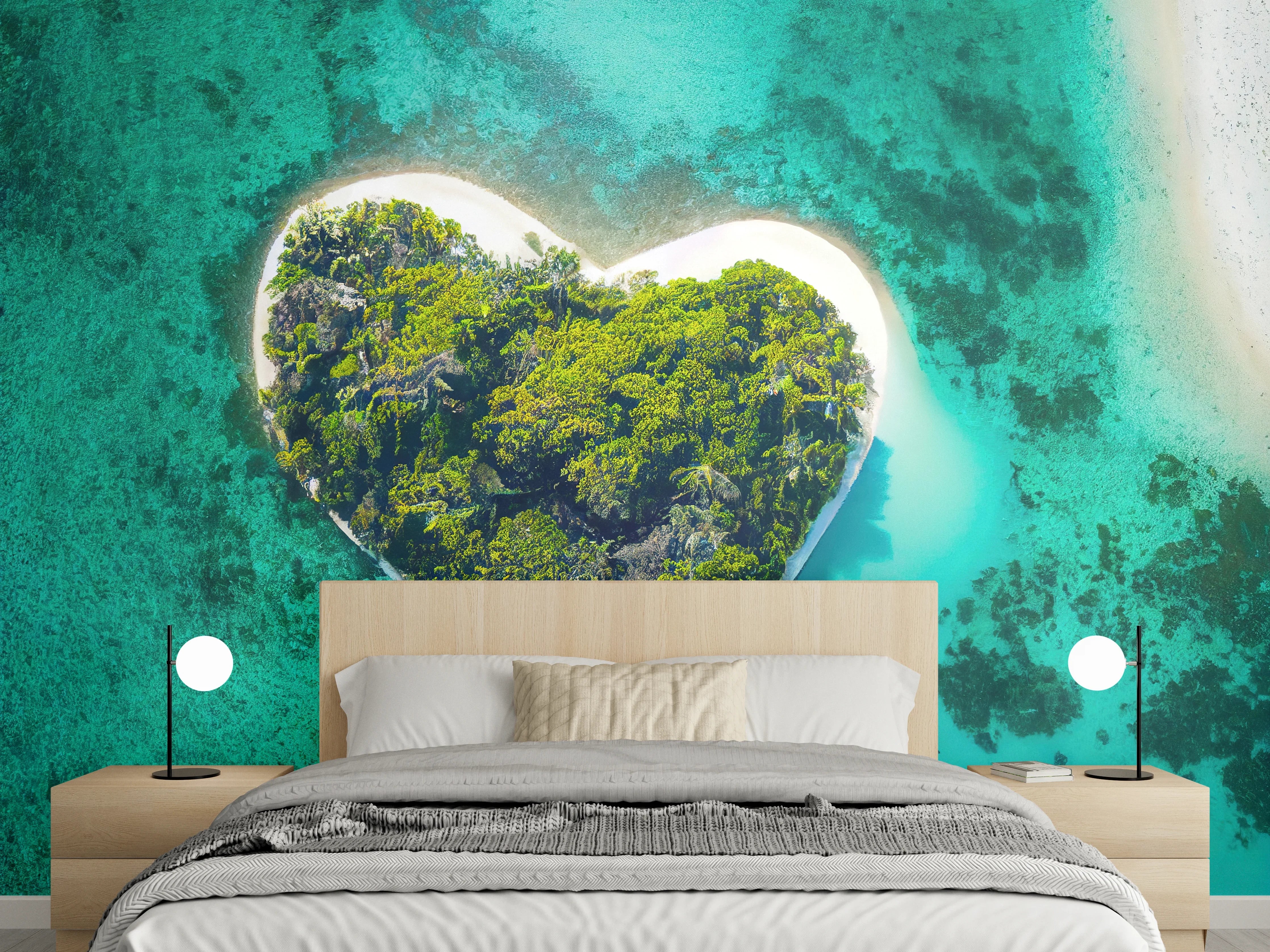 Wandverkleidung Schlafzimmer - Silberweiße Insel im graublauen Ozean