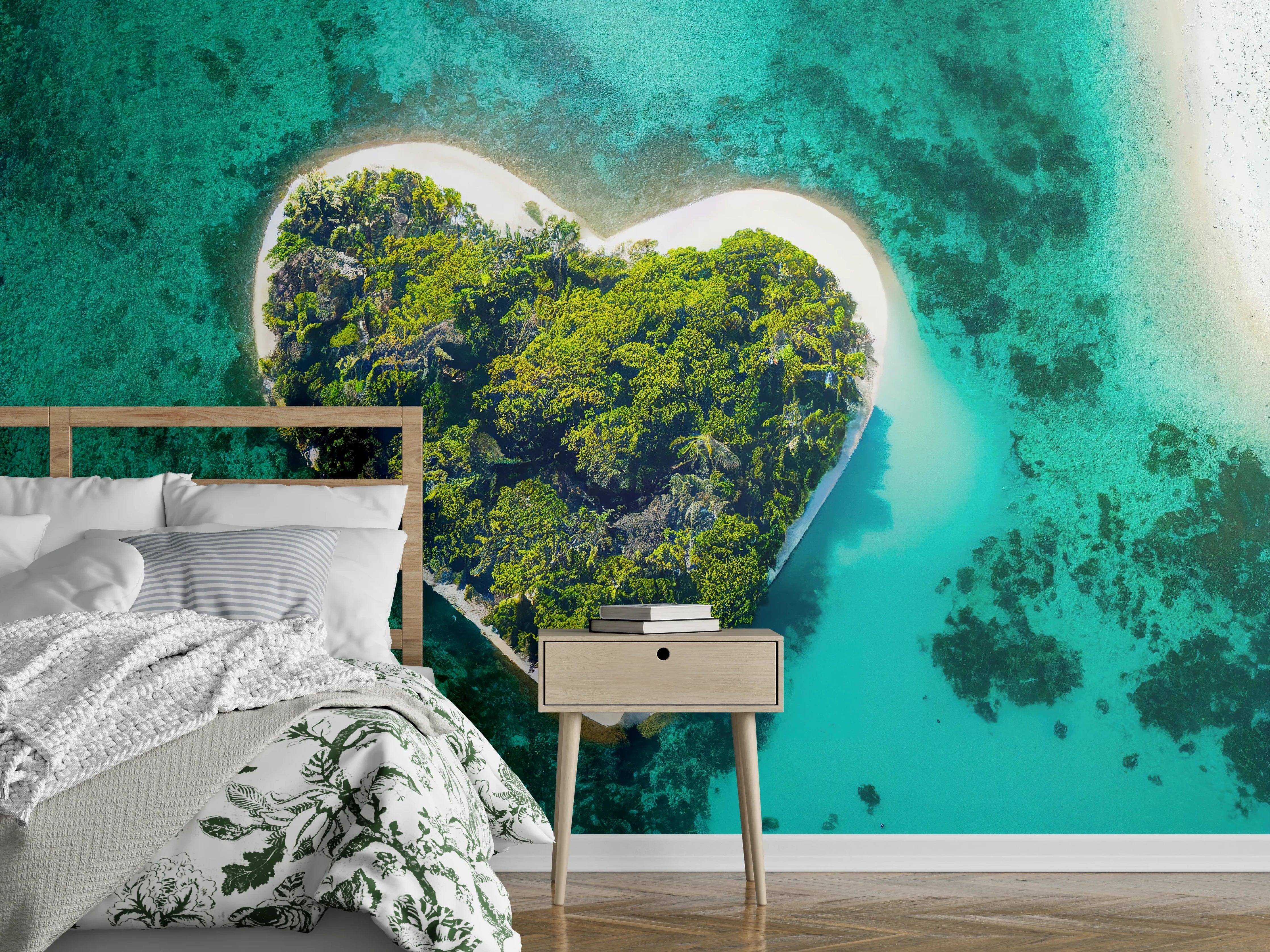 Wandverkleidung Schlafzimmer - Silberweiße Insel im graublauen Ozean