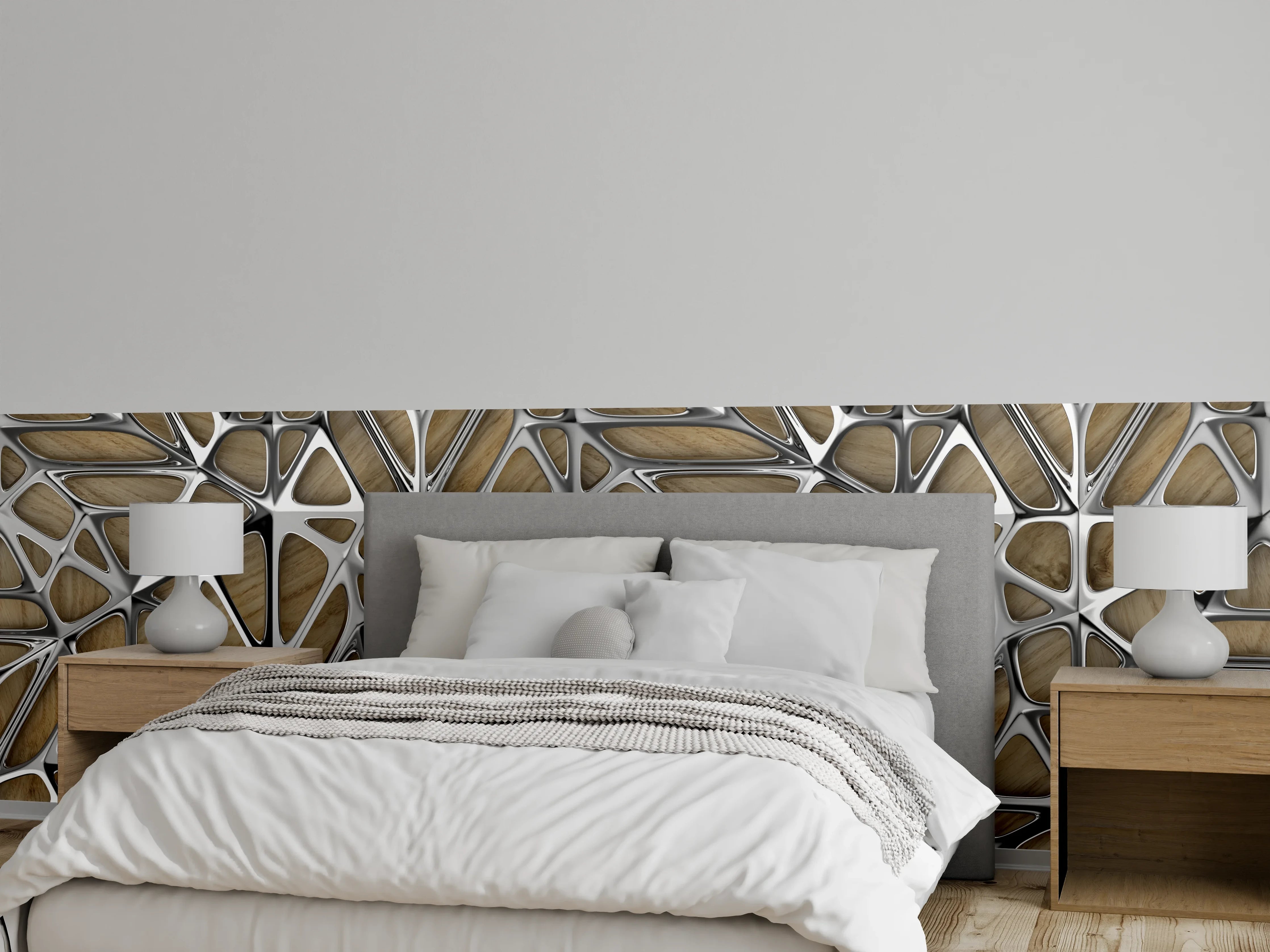Wandverkleidung Schlafzimmer - Silernes Gitter Muster