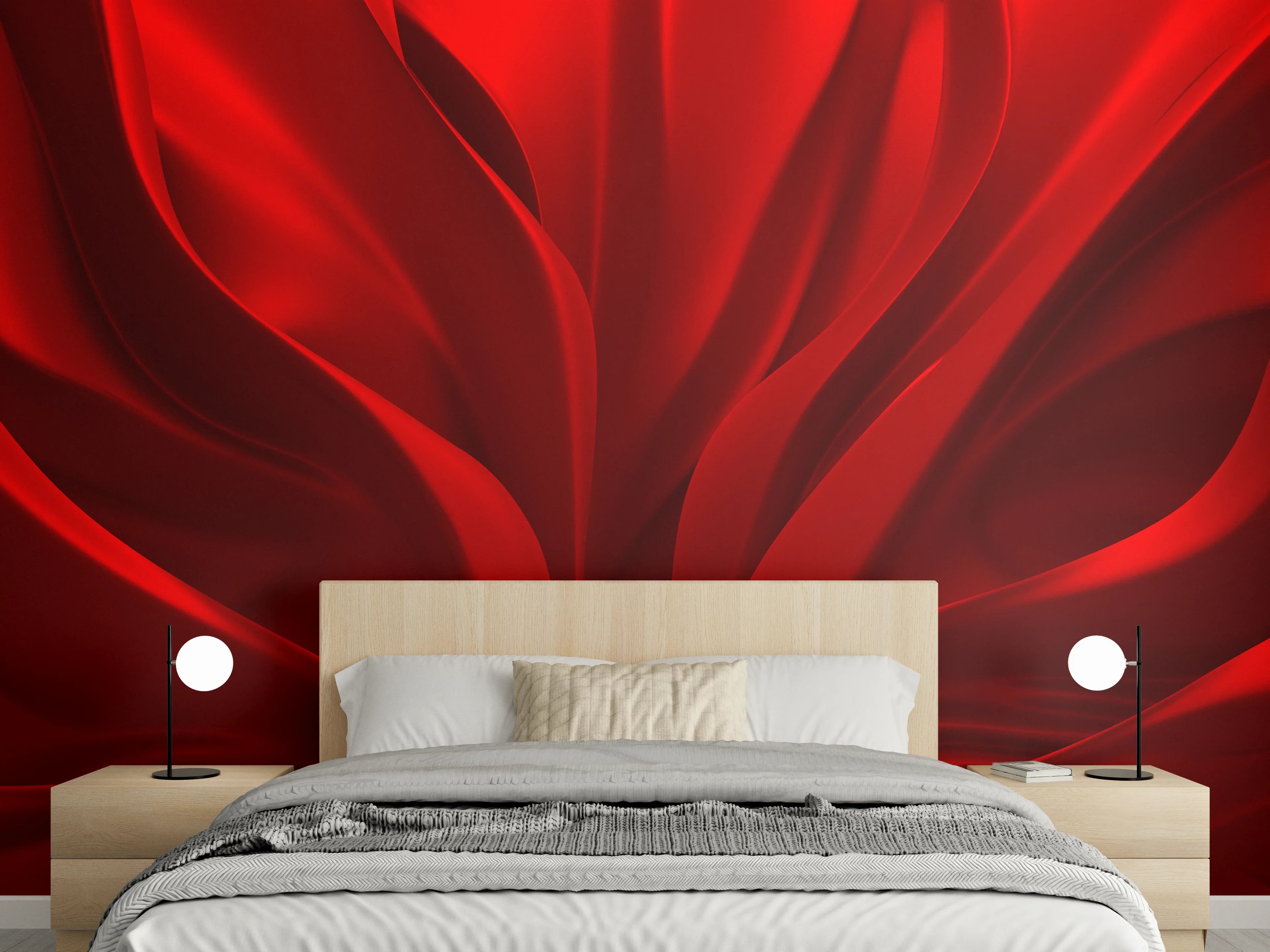 Wandverkleidung Schlafzimmer - Sinnliches rotes Satin-Design