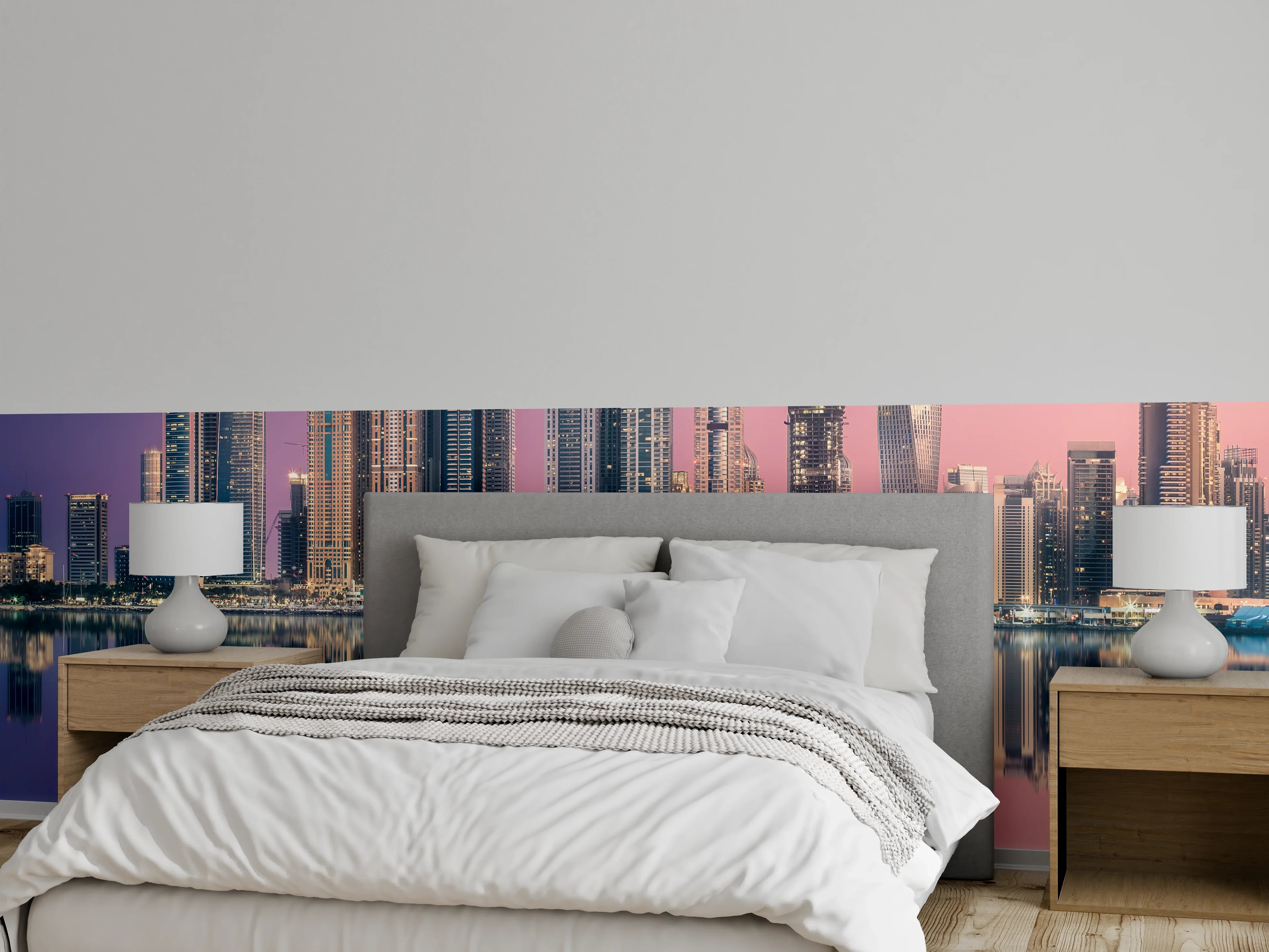 Wandverkleidung Schlafzimmer - Skyline bei Sonnenaufgang – moderne Eleganz