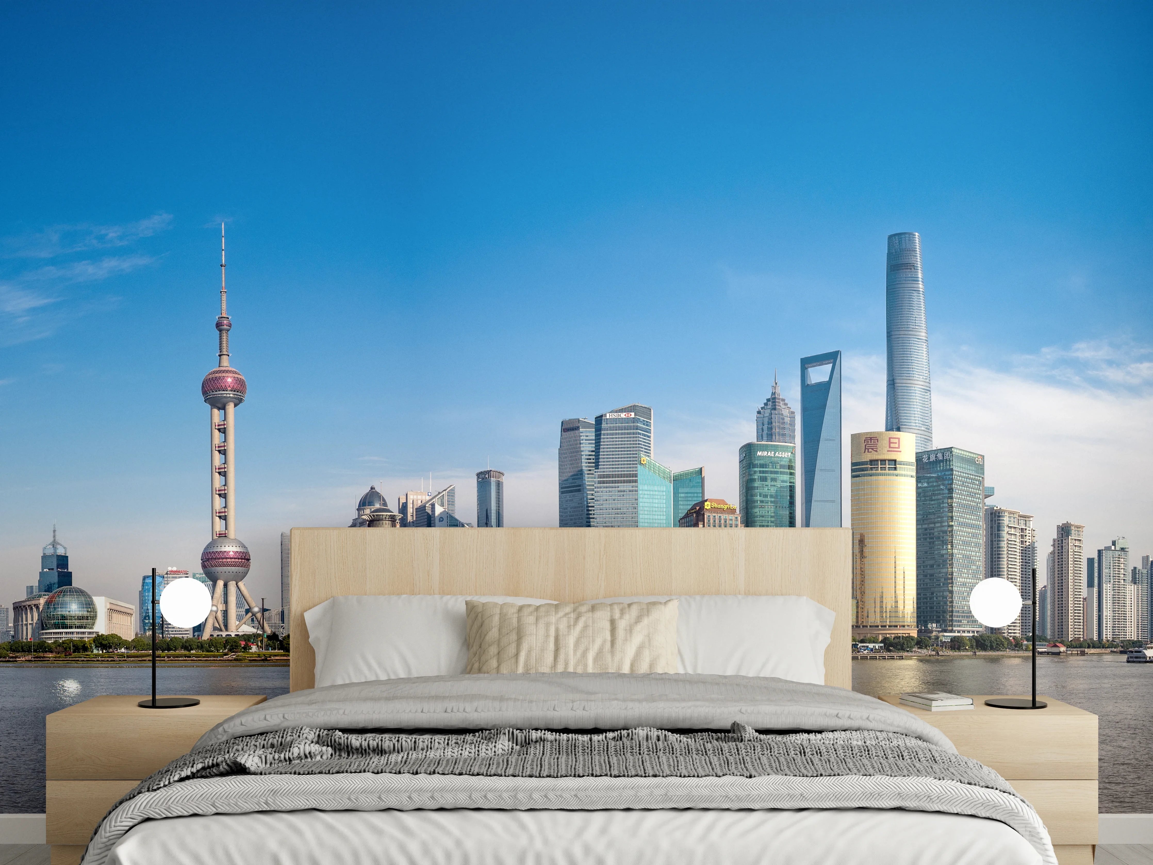 Wandverkleidung Schlafzimmer - Skyline von Shanghai