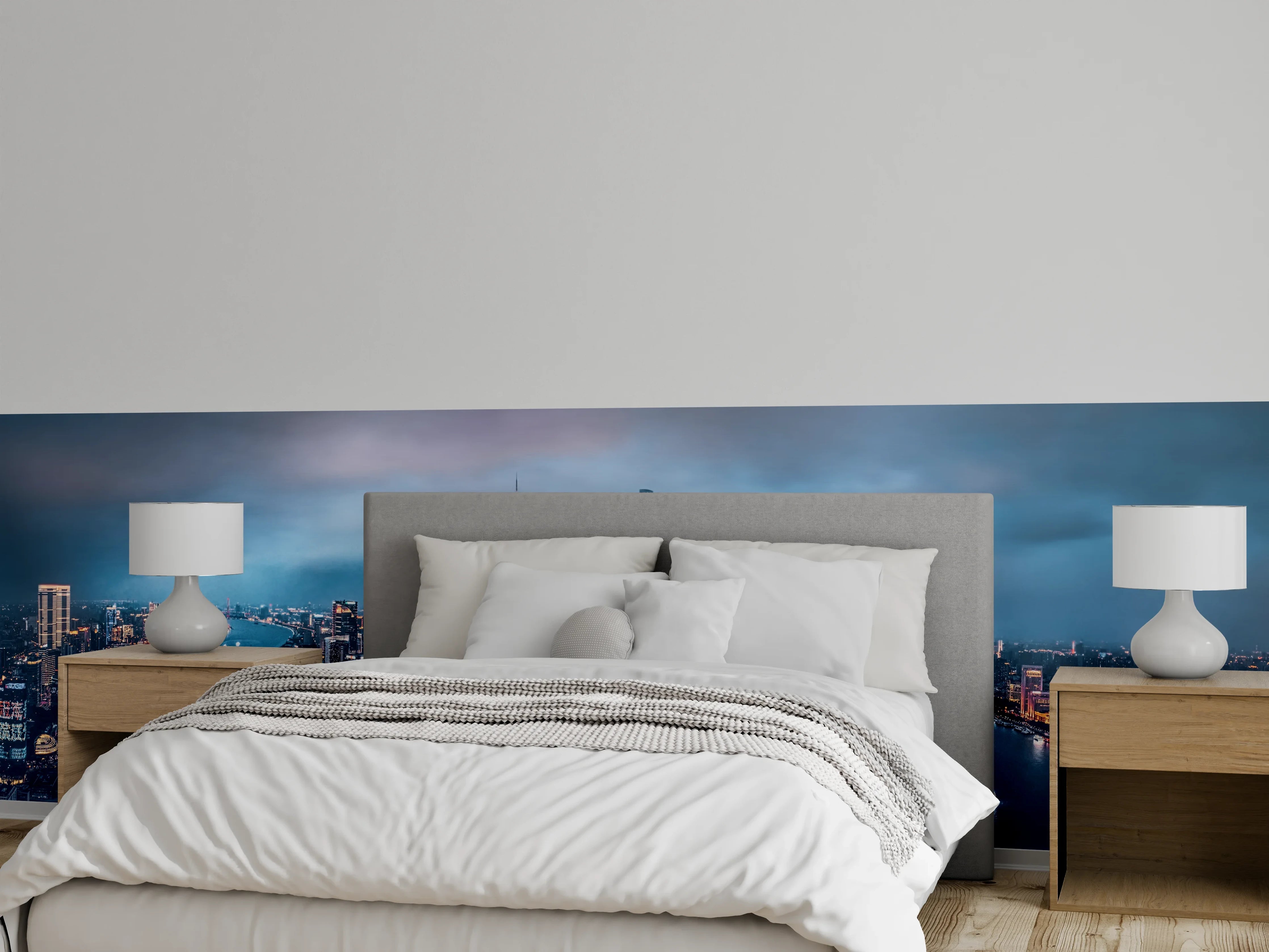 Wandverkleidung Schlafzimmer - Skyline von Shanghai bei Nacht