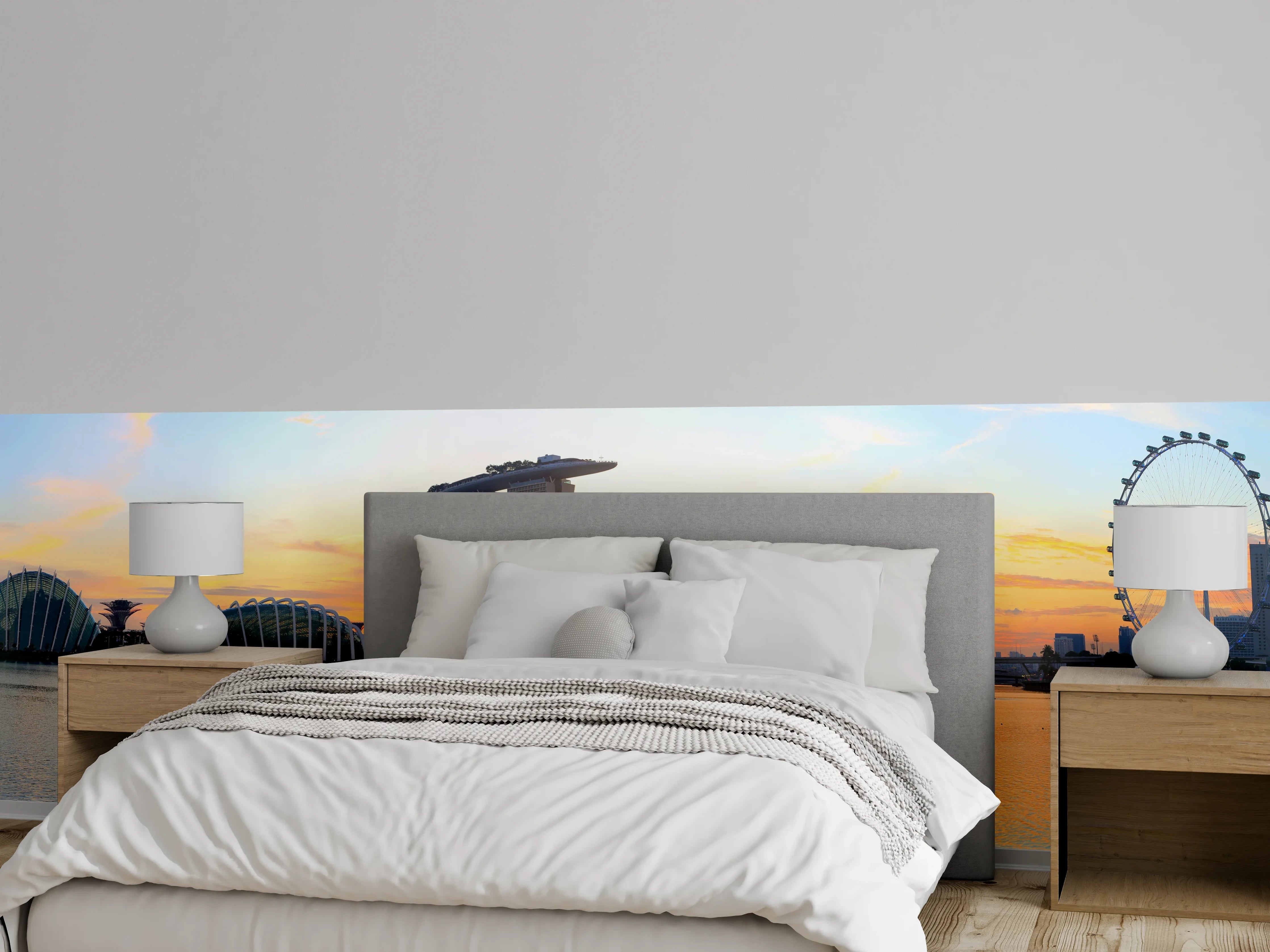 Wandverkleidung Schlafzimmer - Skyline von Singapur bei Sonnenuntergang