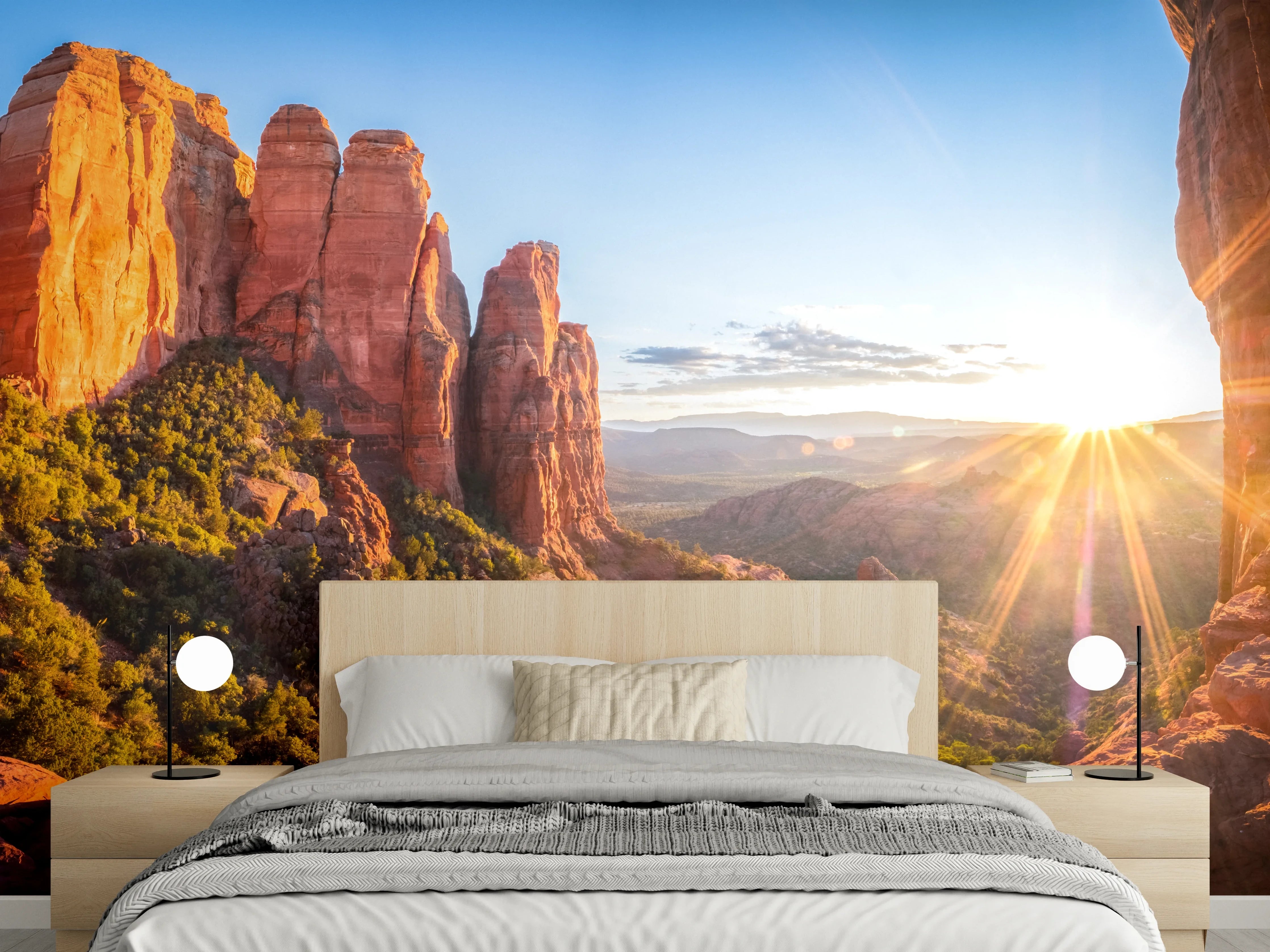 Wandverkleidung Schlafzimmer - Sonnenaufgang in roten Felsenlandschaften