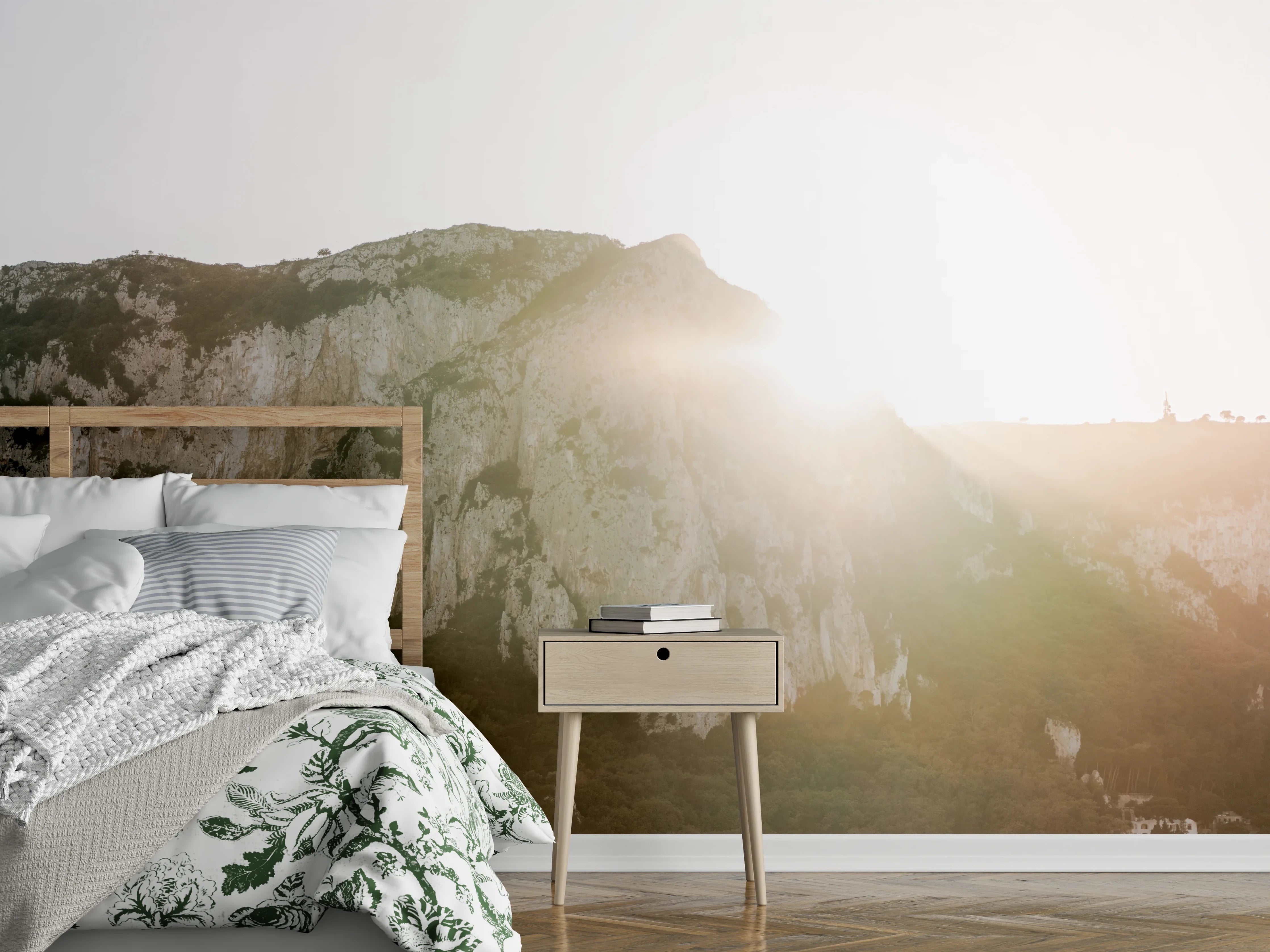 Wandverkleidung Schlafzimmer - Sonnenaufgang über Capris Bergen