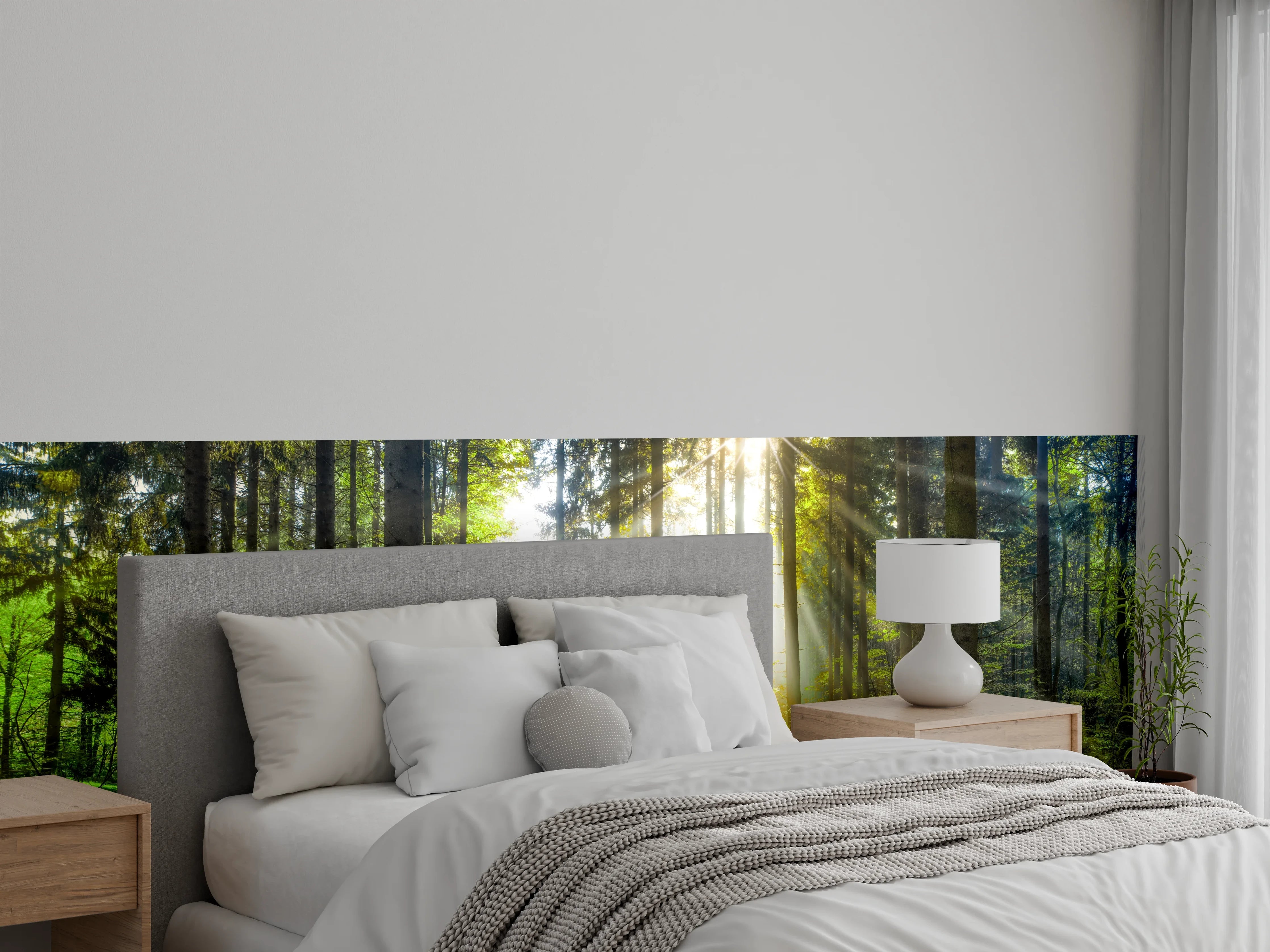 Wandverkleidung Schlafzimmer - Sonnenstrahlen im lebendigem Wald