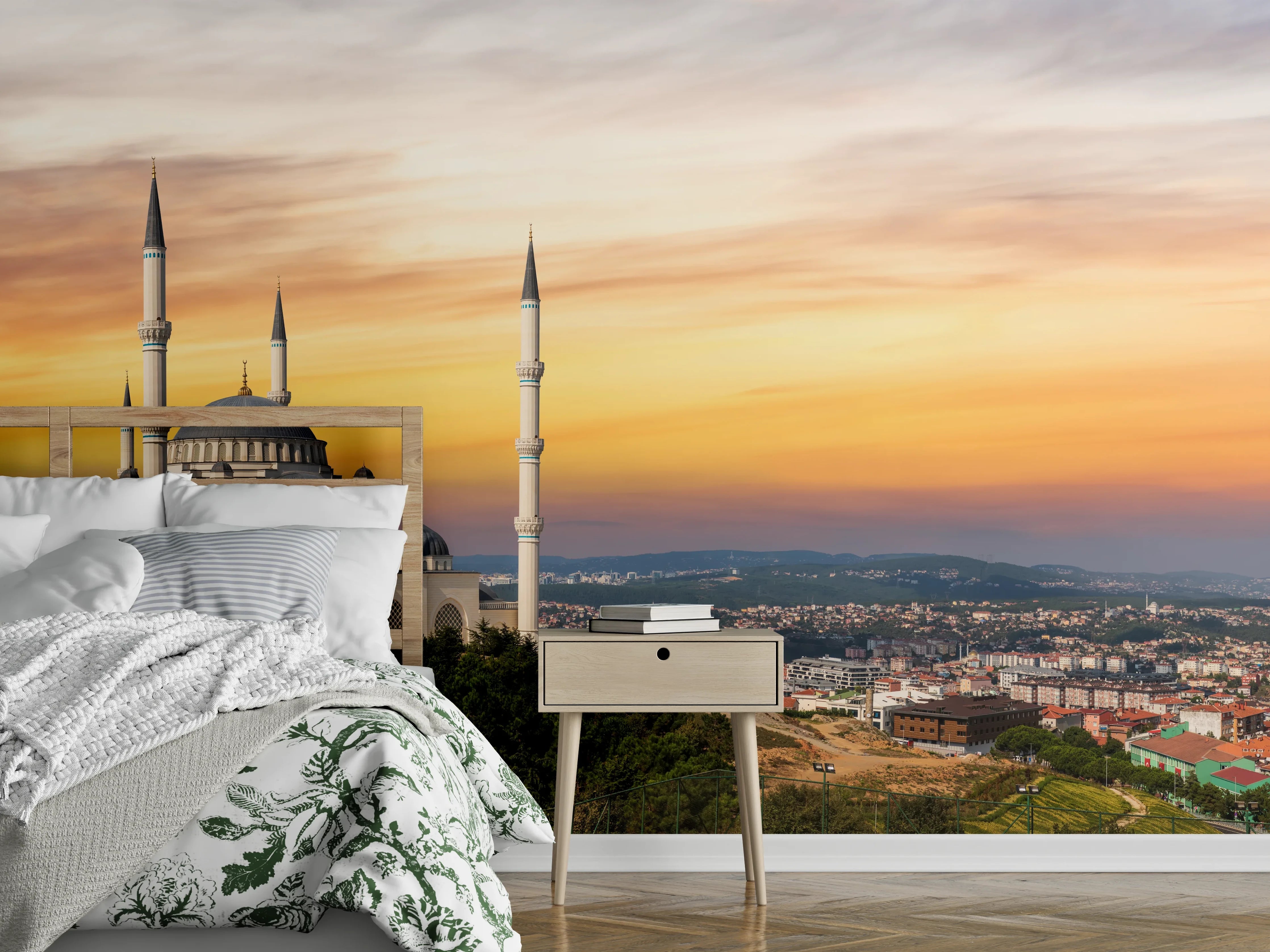 Wandverkleidung Schlafzimmer - Sonnenuntergang Camlica-Moschee in Istanbul