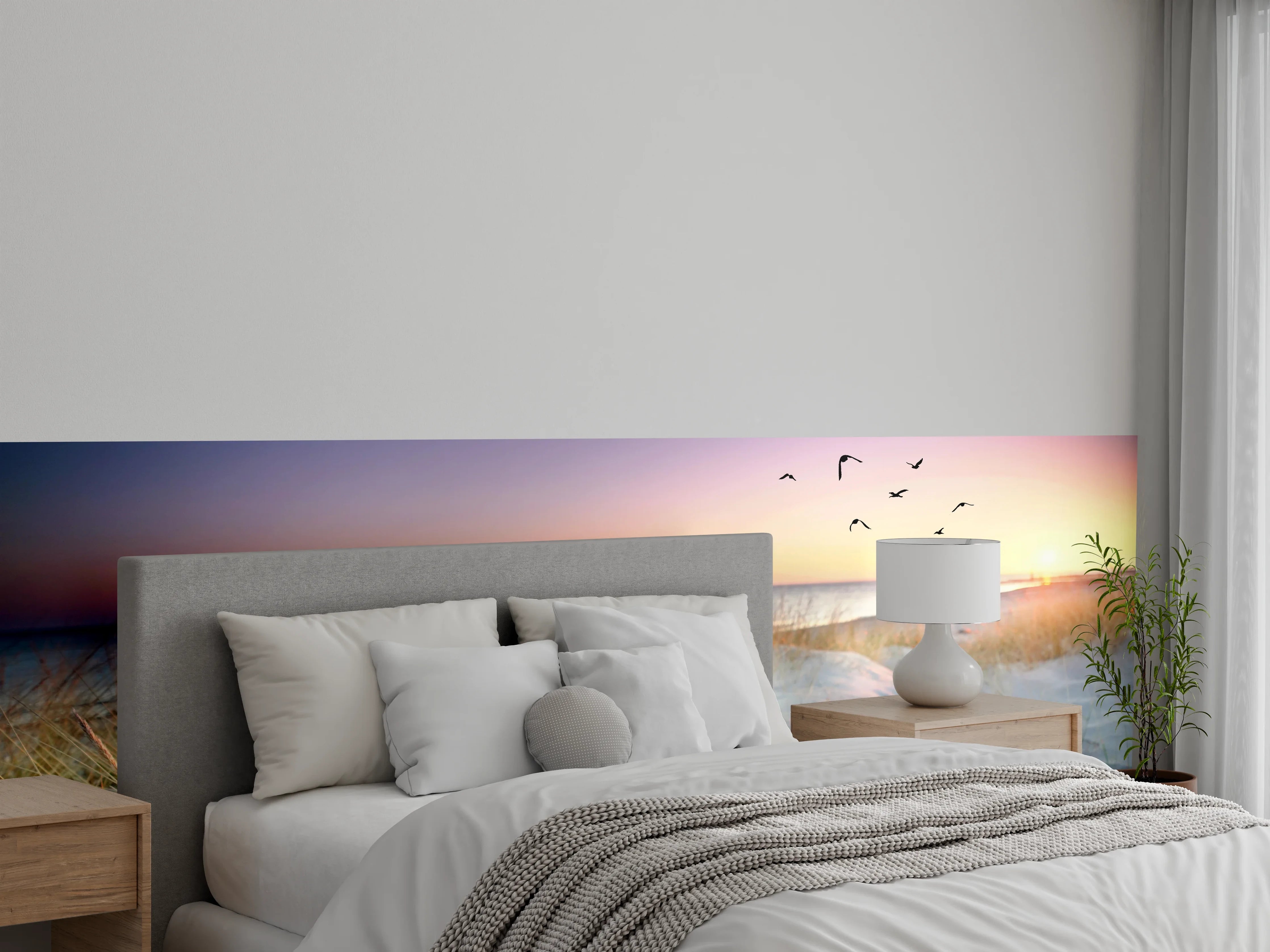 Wandverkleidung Schlafzimmer - Sonnenuntergang am Dünenstrand Fotomotiv