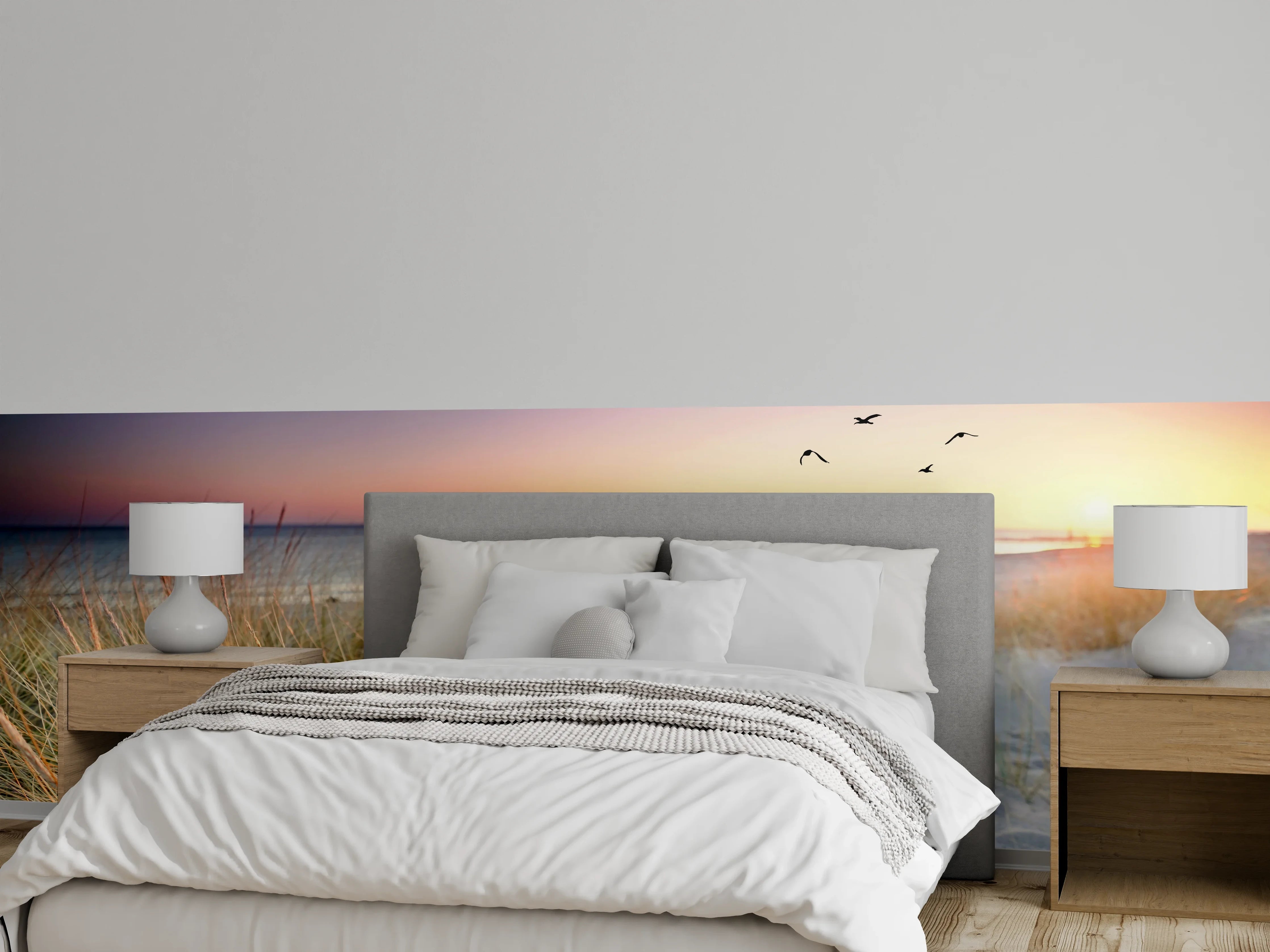 Wandverkleidung Schlafzimmer - Sonnenuntergang am Dünenstrand Fotomotiv
