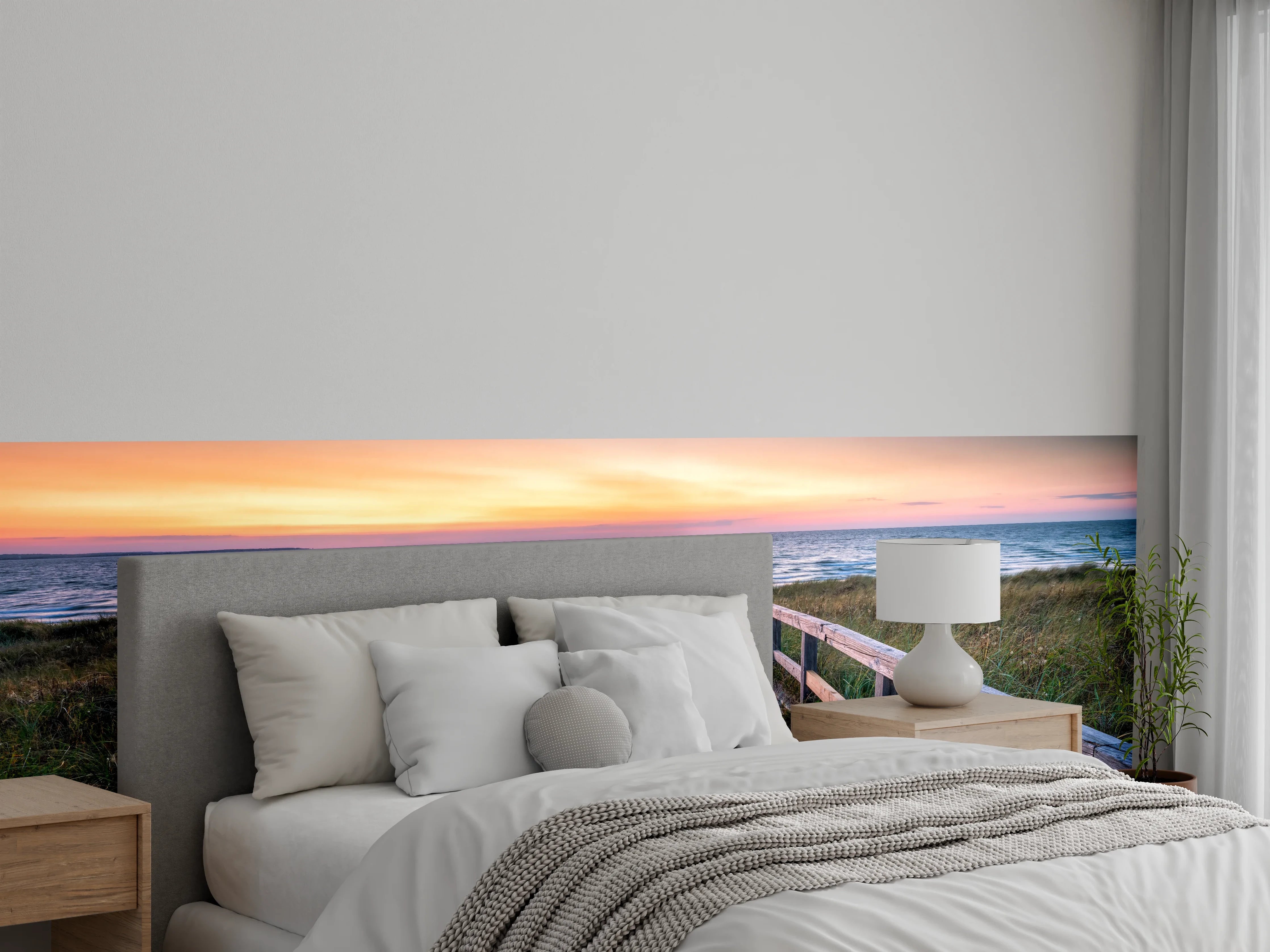 Wandverkleidung Schlafzimmer - Sonnenuntergang am Holzsteg zum Meer
