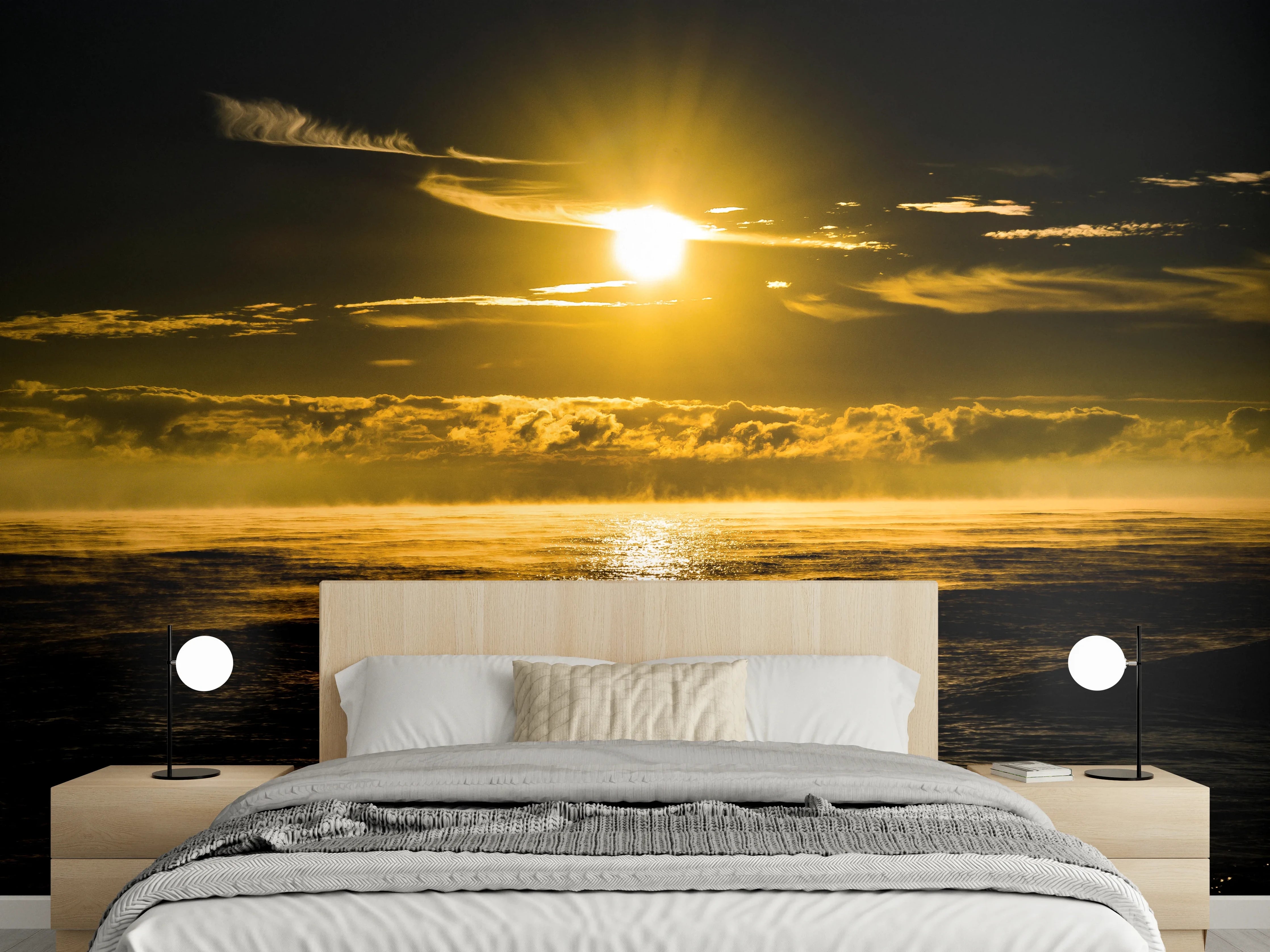 Wandverkleidung Schlafzimmer - Sonnenuntergang am Meer Fotomotiv
