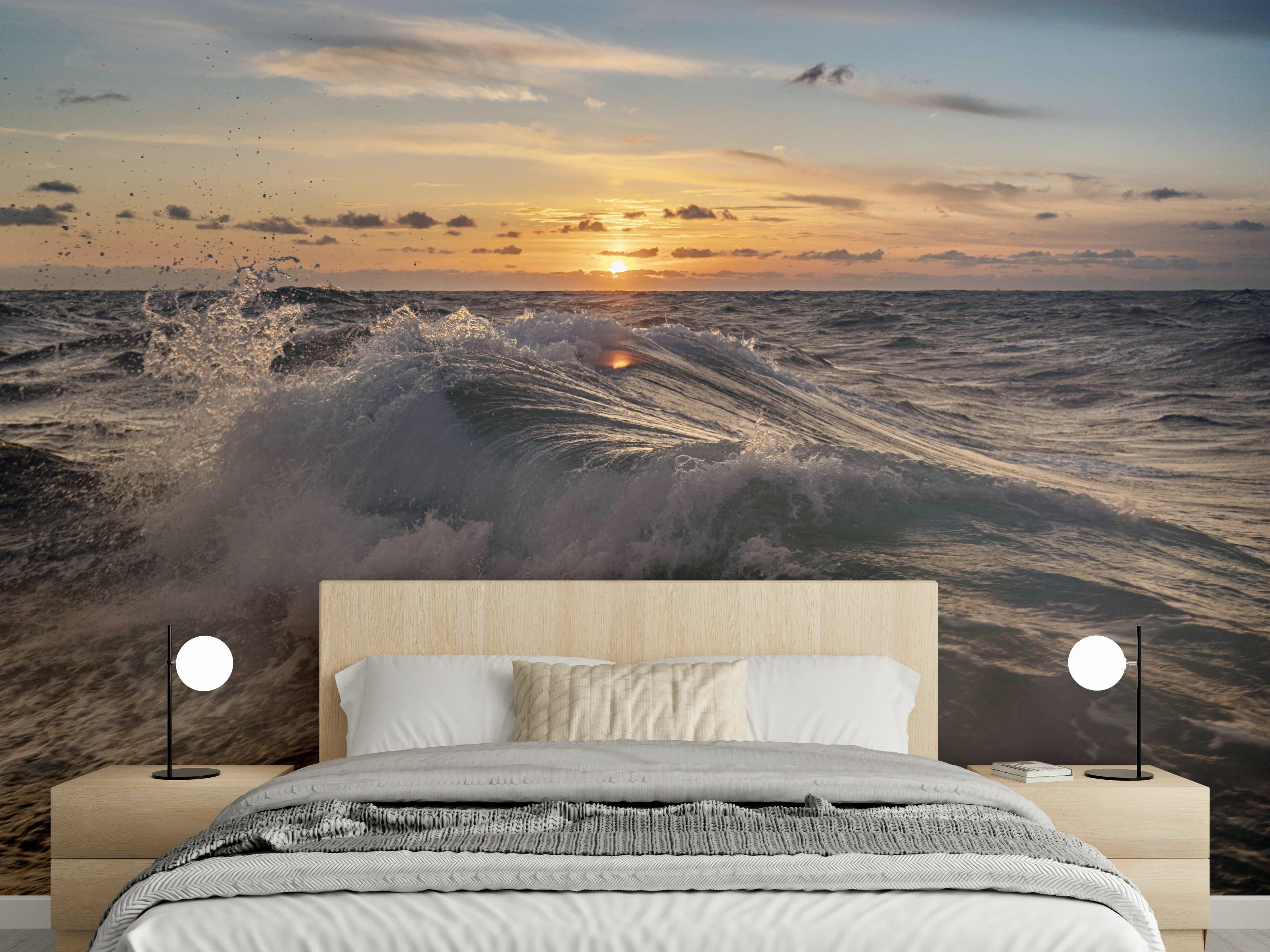 Wandverkleidung Schlafzimmer - Sonnenuntergang am Meer – Wellenbild