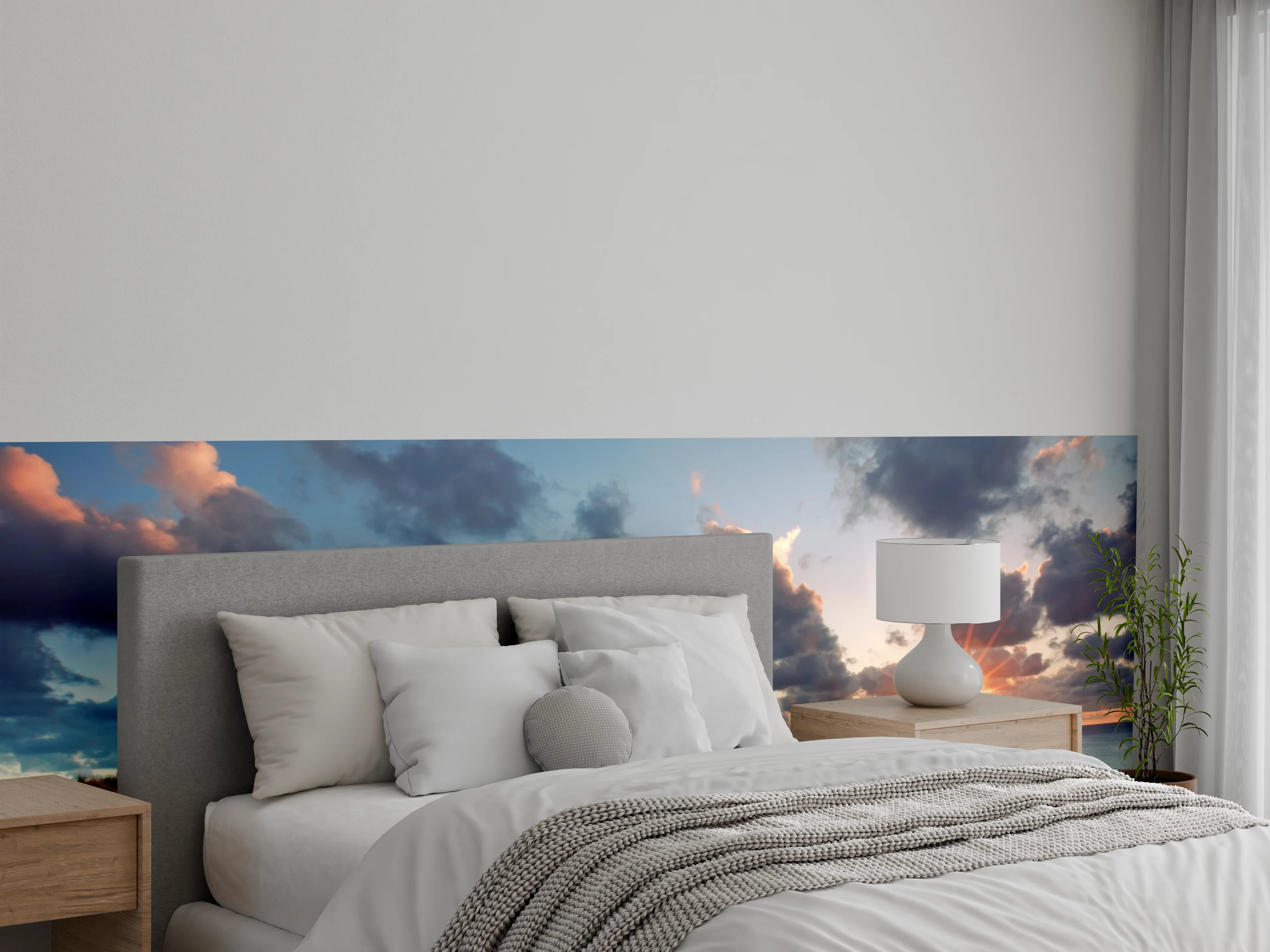 Wandverkleidung Schlafzimmer - Sonnenuntergang am Nordsee Leuchtturm Panorama