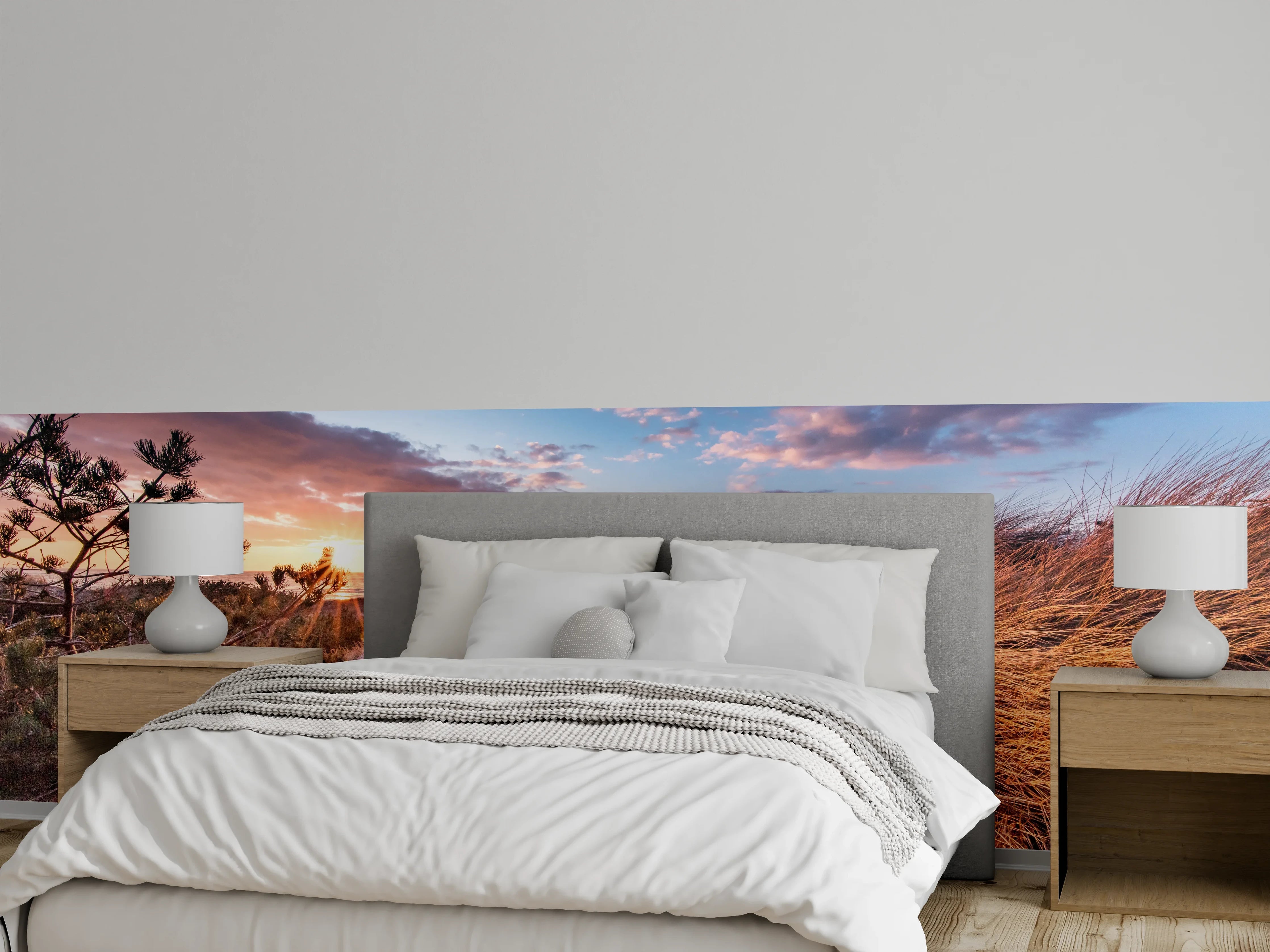 Wandverkleidung Schlafzimmer - Sonnenuntergang am Ostseestrand Panorama