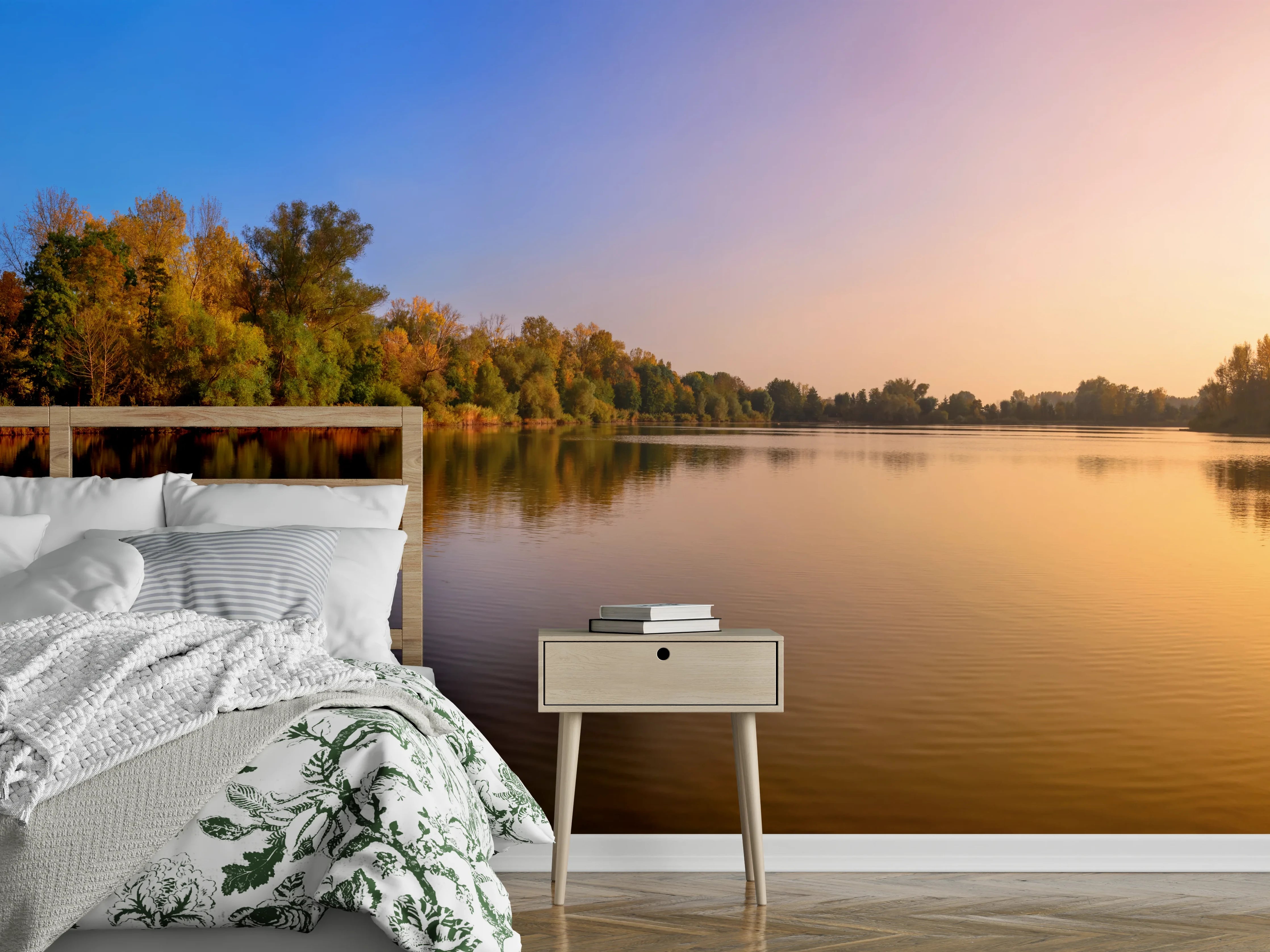 Wandverkleidung Schlafzimmer - Sonnenuntergang am See
