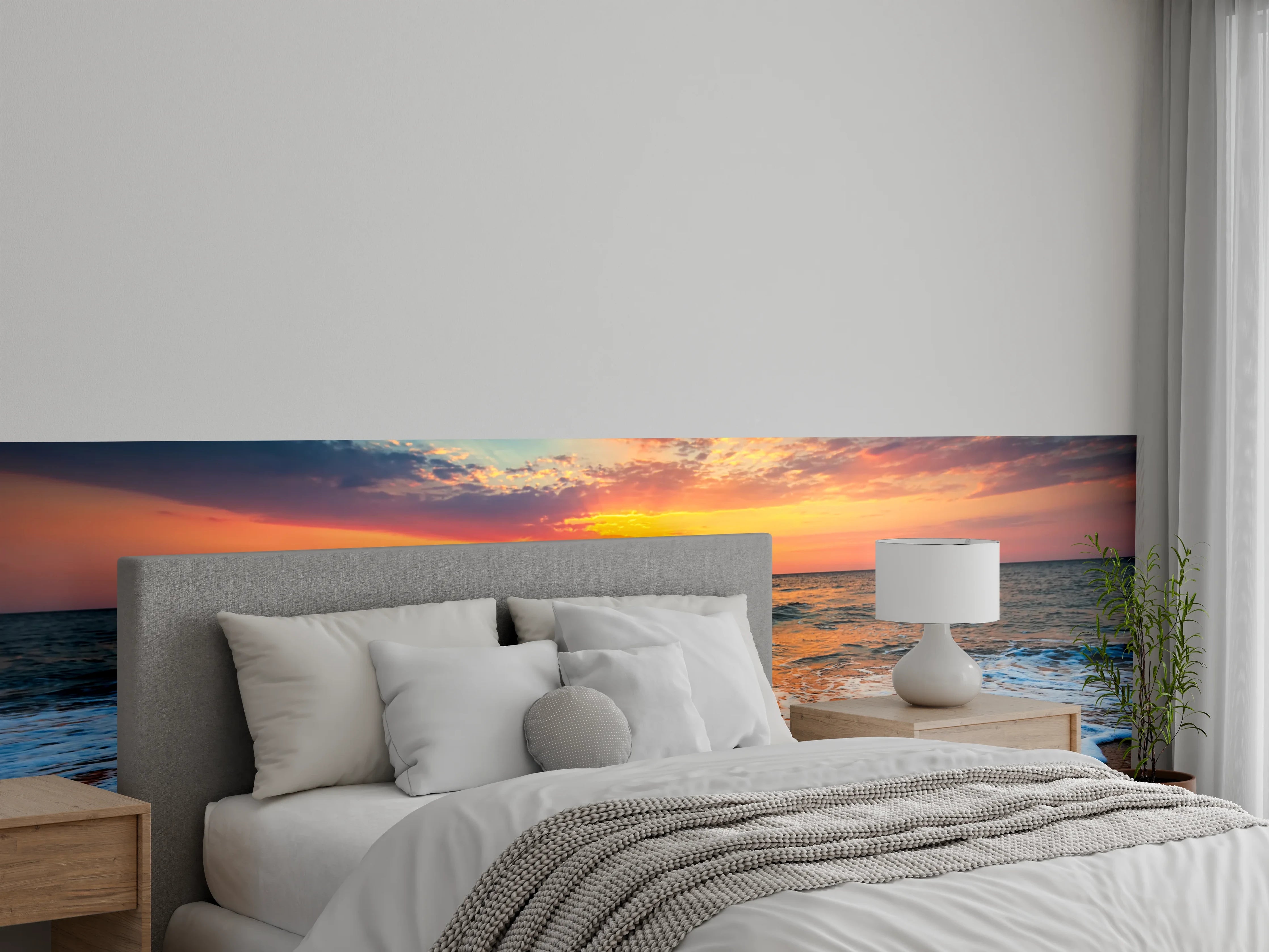 Wandverkleidung Schlafzimmer - Sonnenuntergang am Strand – Wandbild