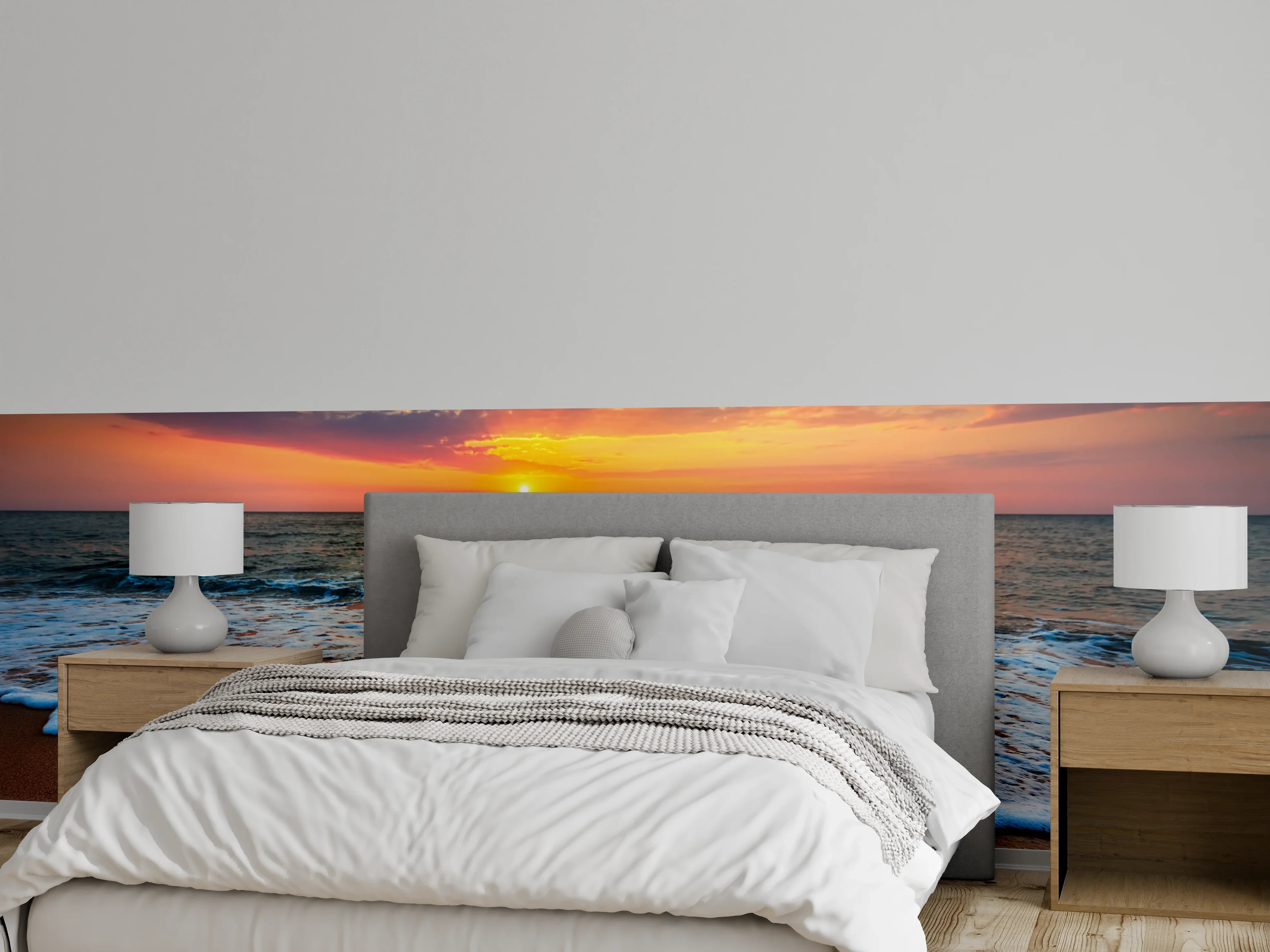 Wandverkleidung Schlafzimmer - Sonnenuntergang am Strand – Wandbild