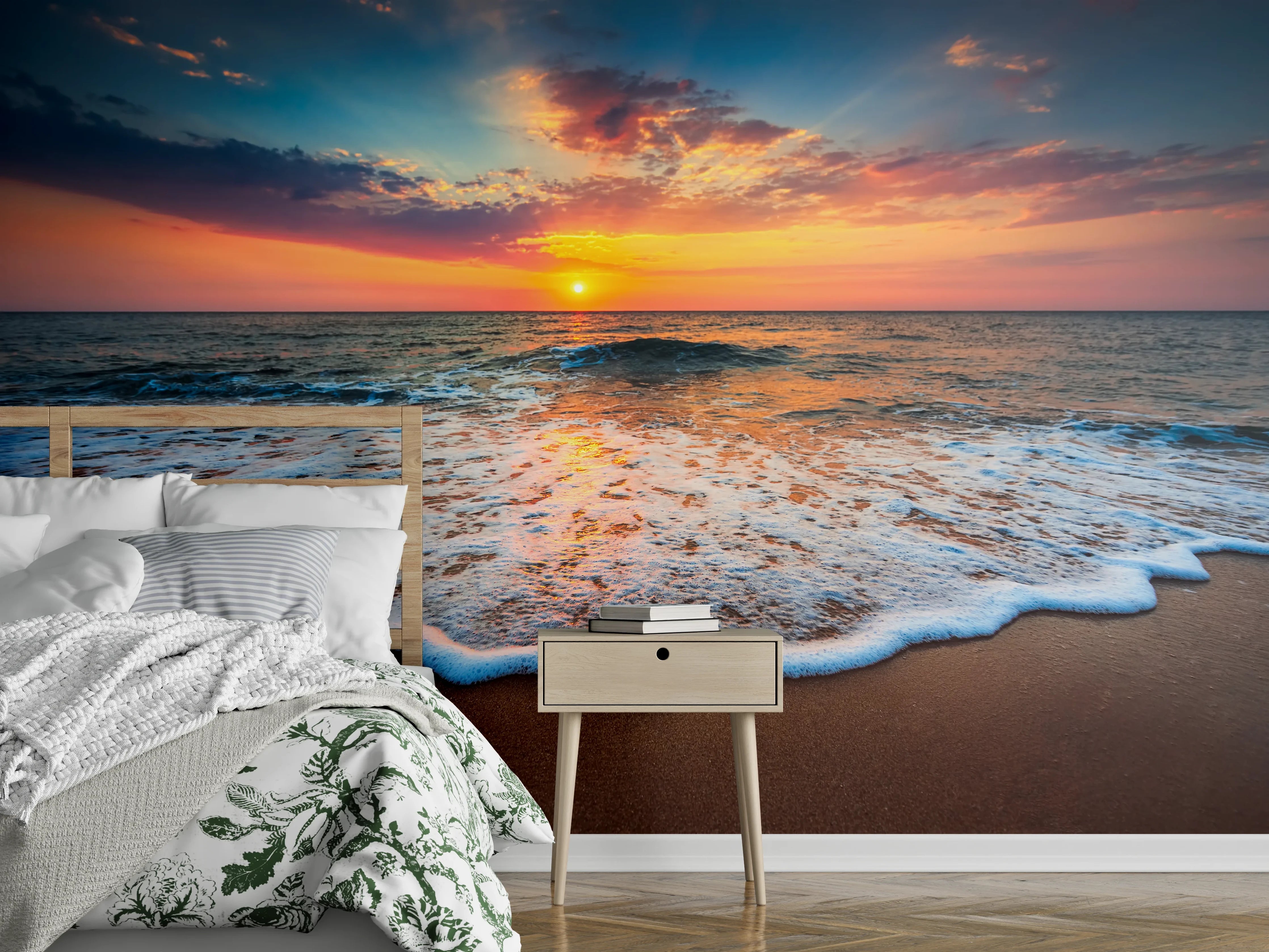 Wandverkleidung Schlafzimmer - Sonnenuntergang am Strand – Wandbild