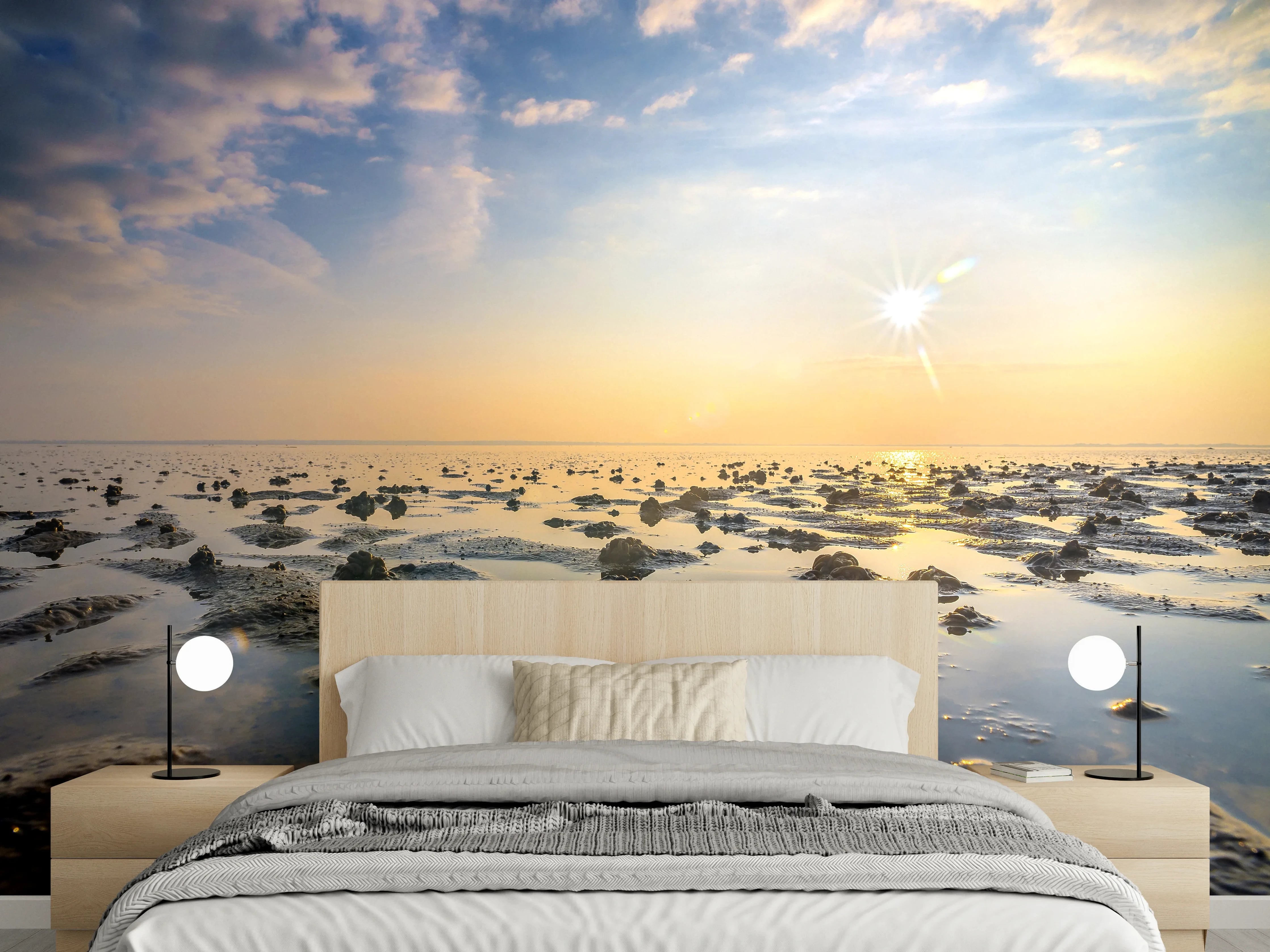 Wandverkleidung Schlafzimmer - Sonnenuntergang am Watt – Natur pur