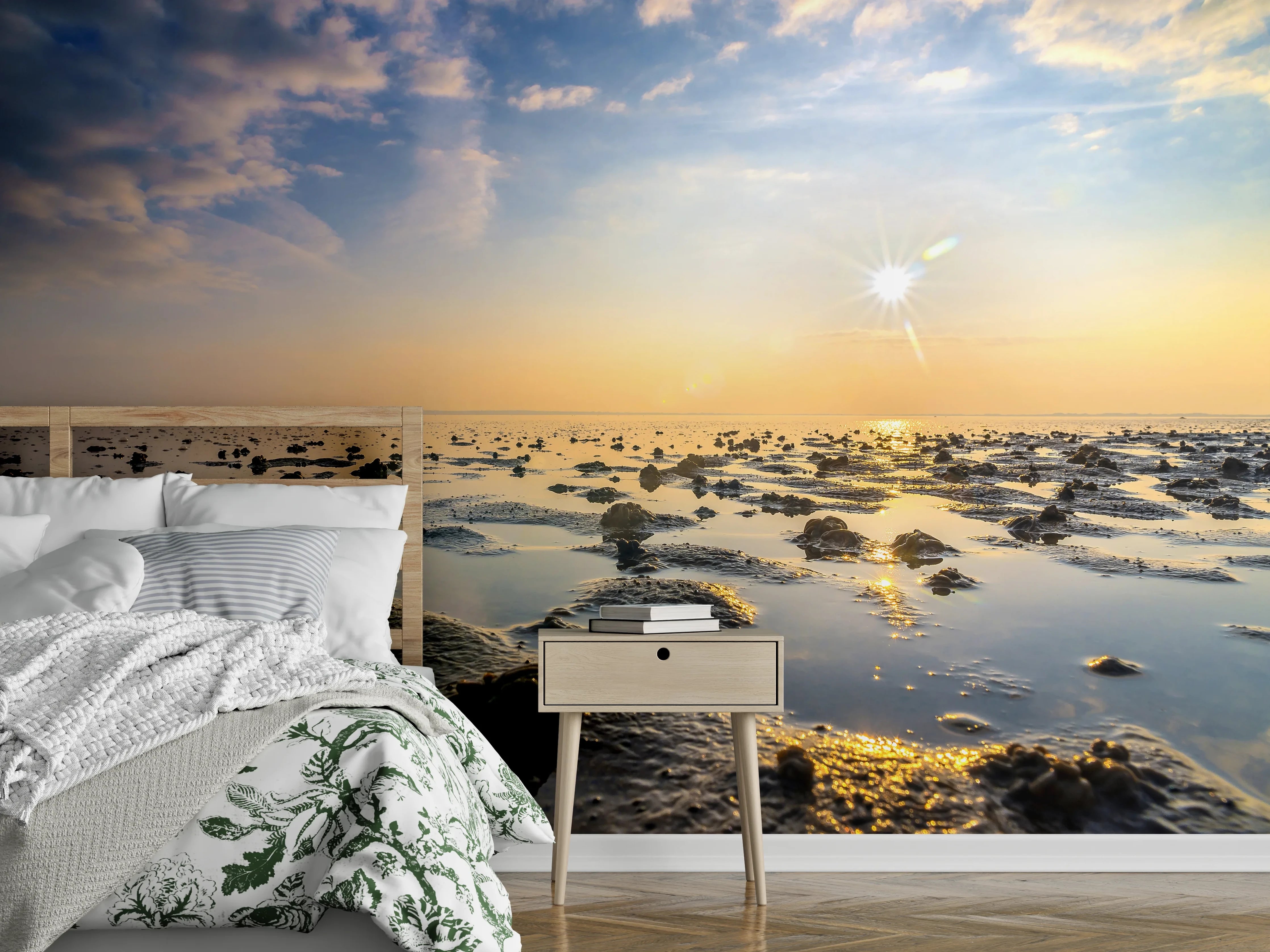 Wandverkleidung Schlafzimmer - Sonnenuntergang am Watt – Natur pur