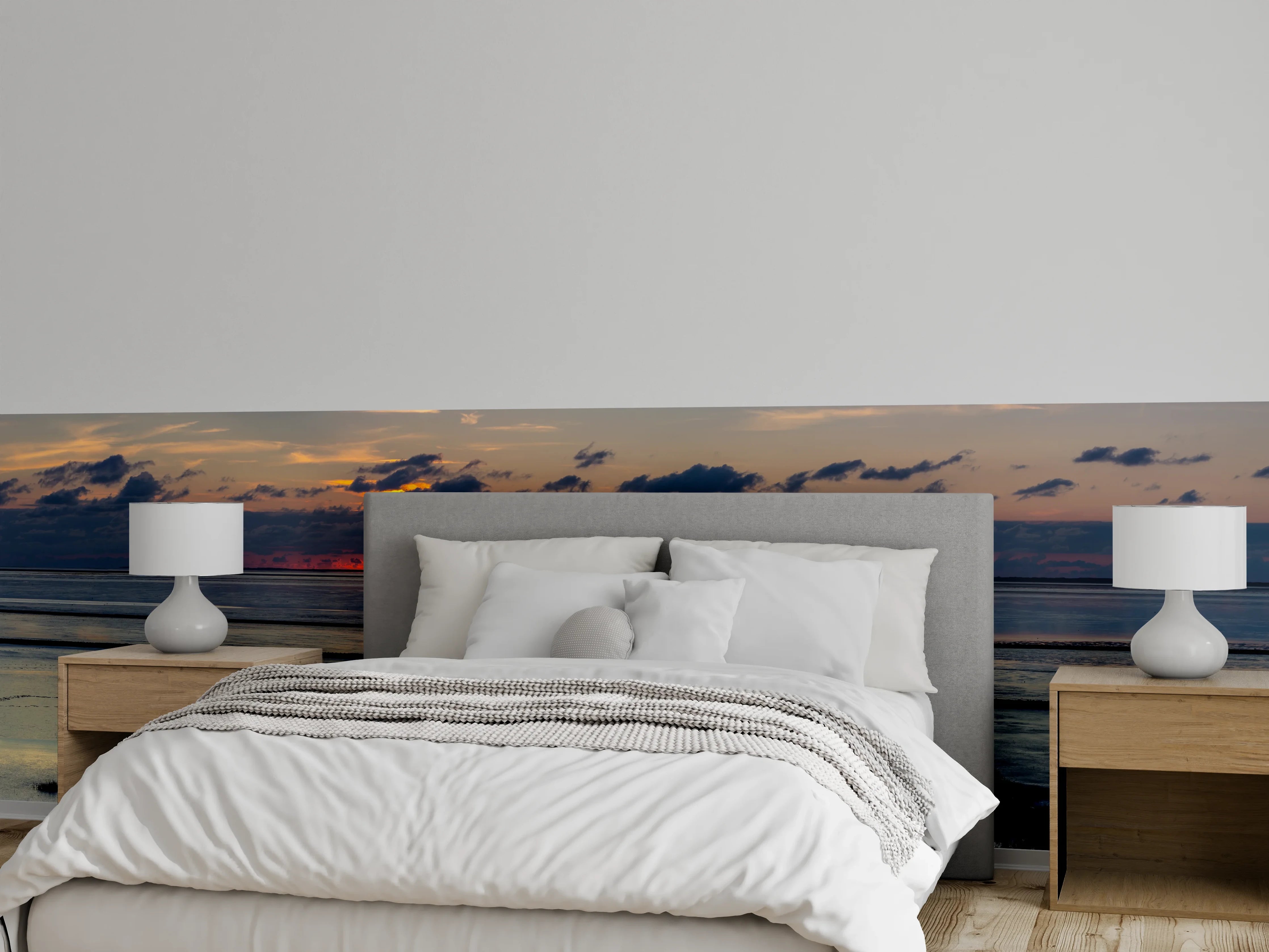 Wandverkleidung Schlafzimmer - Sonnenuntergang am Wattenmeer Panorama