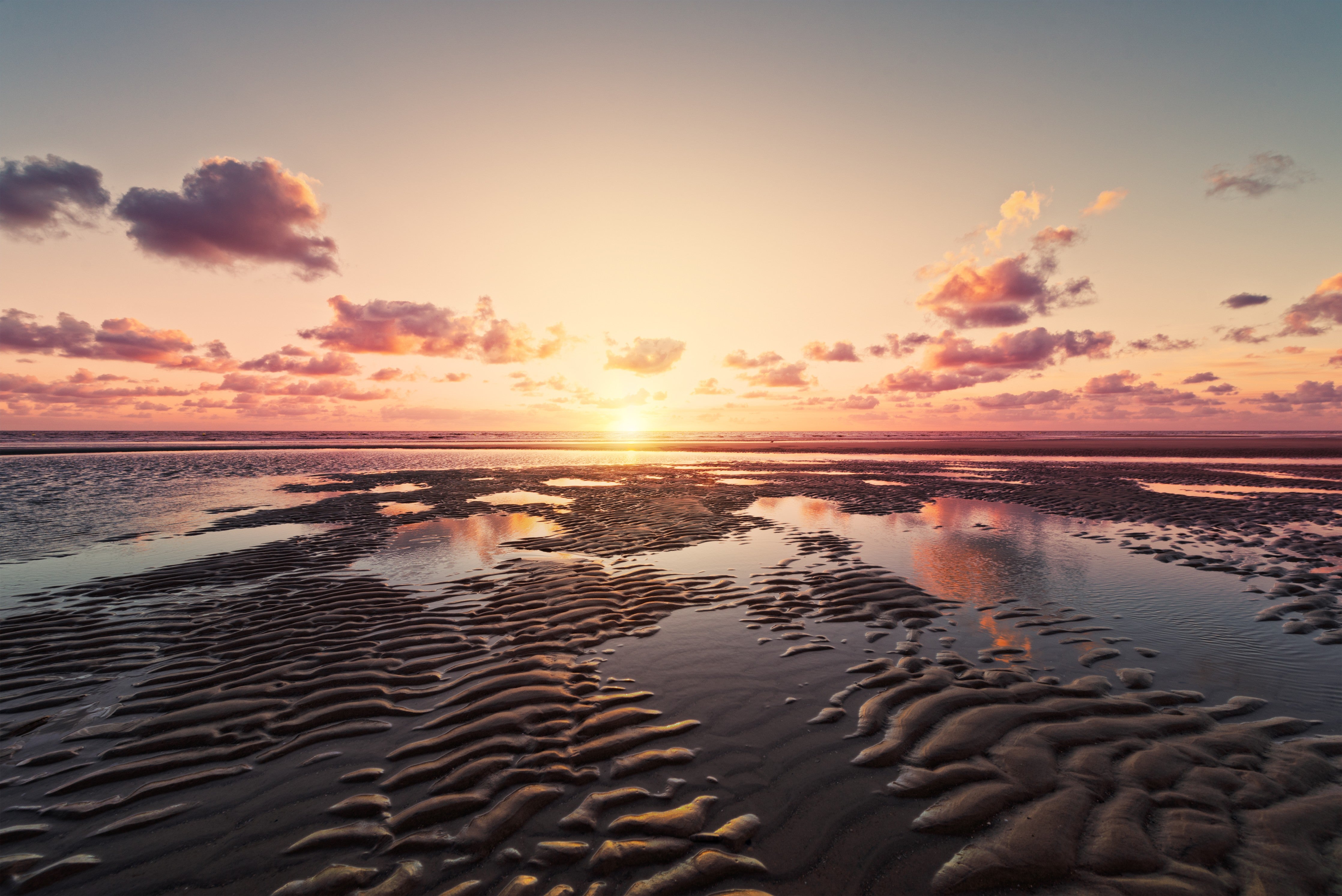 Wandverkleidung Schlafzimmer-Sonnenuntergang am Wattstrand Panorama