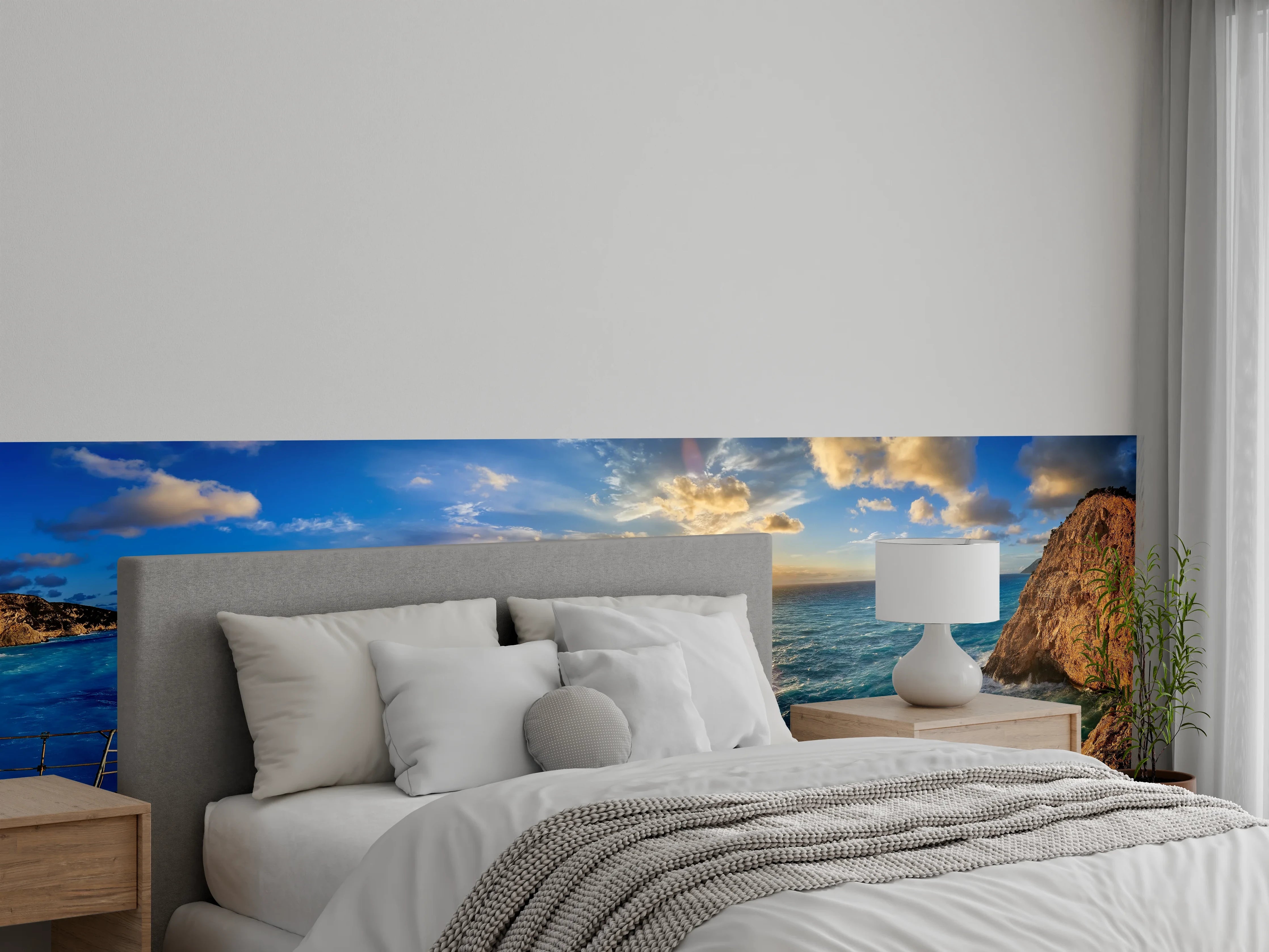 Wandverkleidung Schlafzimmer - Sonnenuntergang an türkisblauer Steilküste