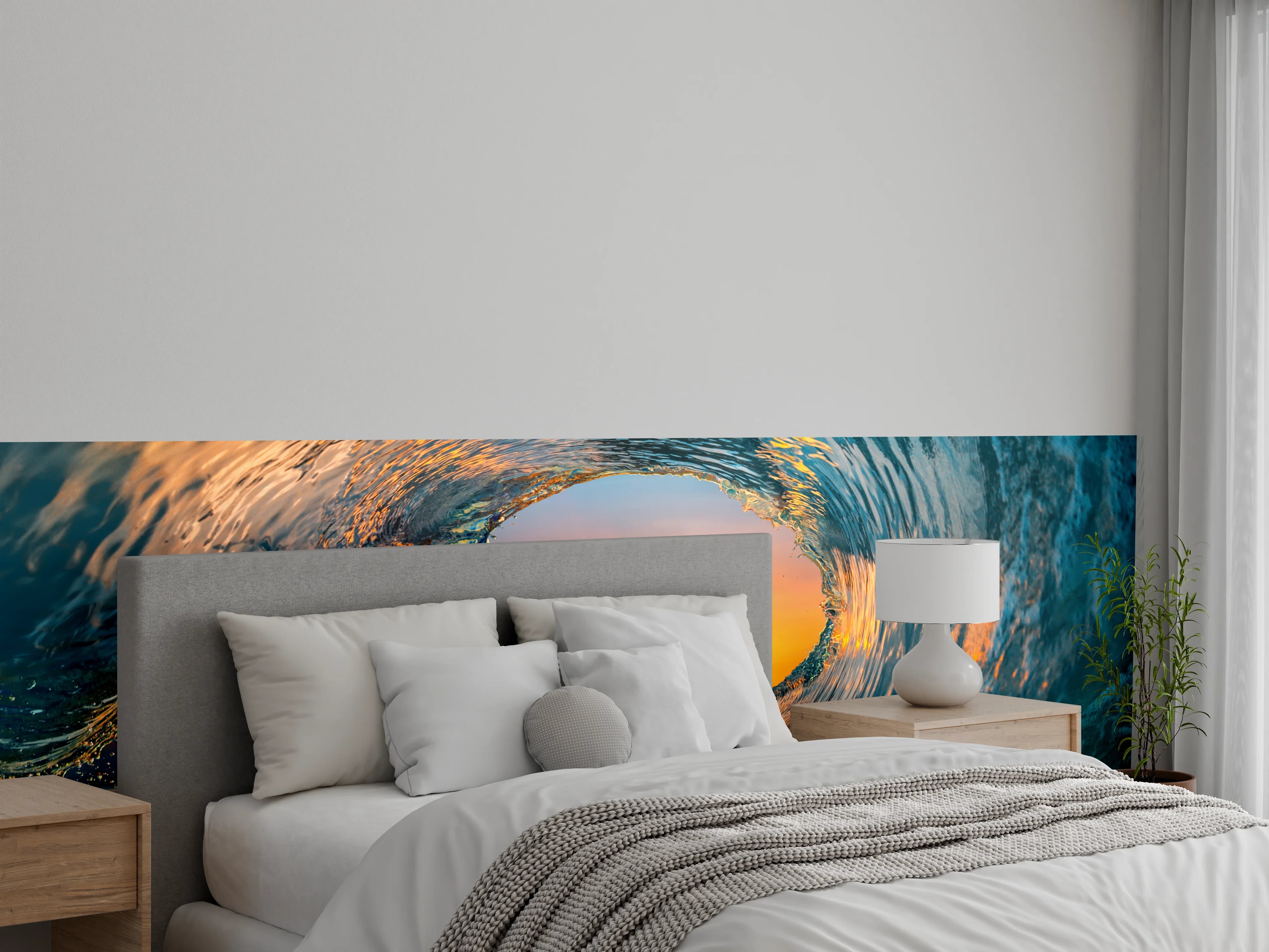 Wandverkleidung Schlafzimmer - Sonnenuntergang in Ozeanwelle Fotomotiv