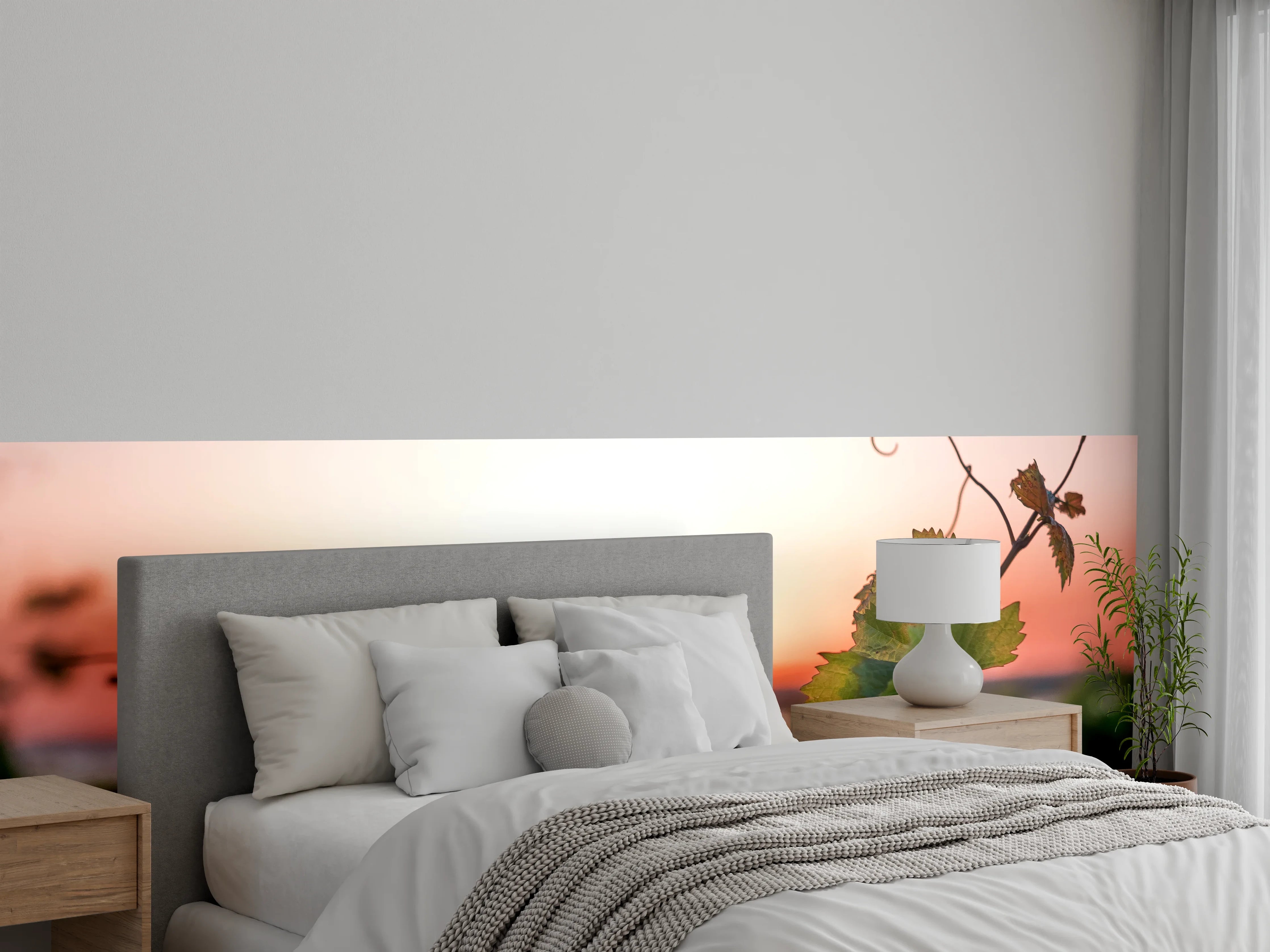Wandverkleidung Schlafzimmer - Sonnenuntergang über Weinreben Landschaft