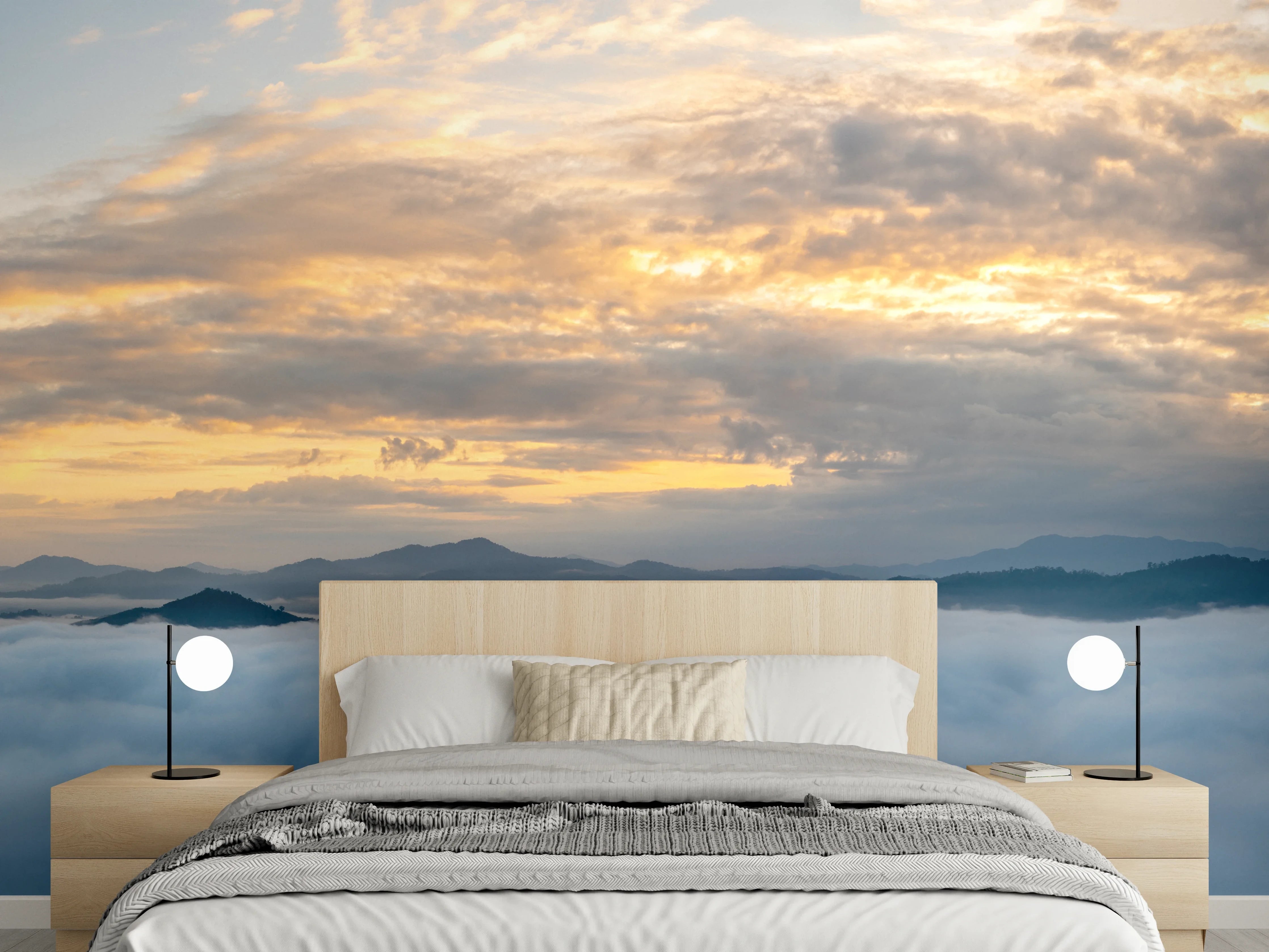 Wandverkleidung Schlafzimmer - Sonnenuntergang über Wolkenmeer