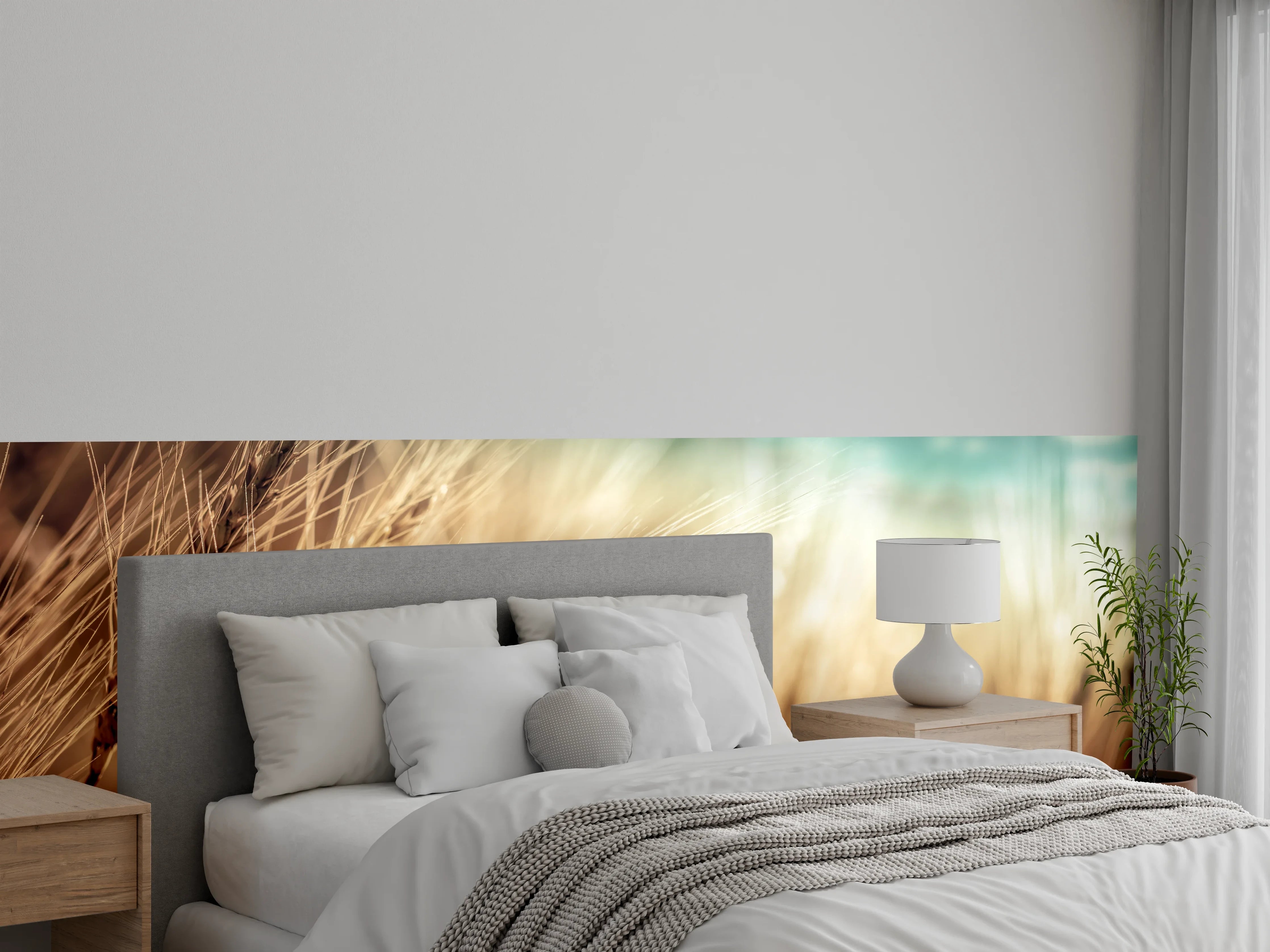 Wandverkleidung Schlafzimmer - Sonnige Weizenähren im Feld Motiv
