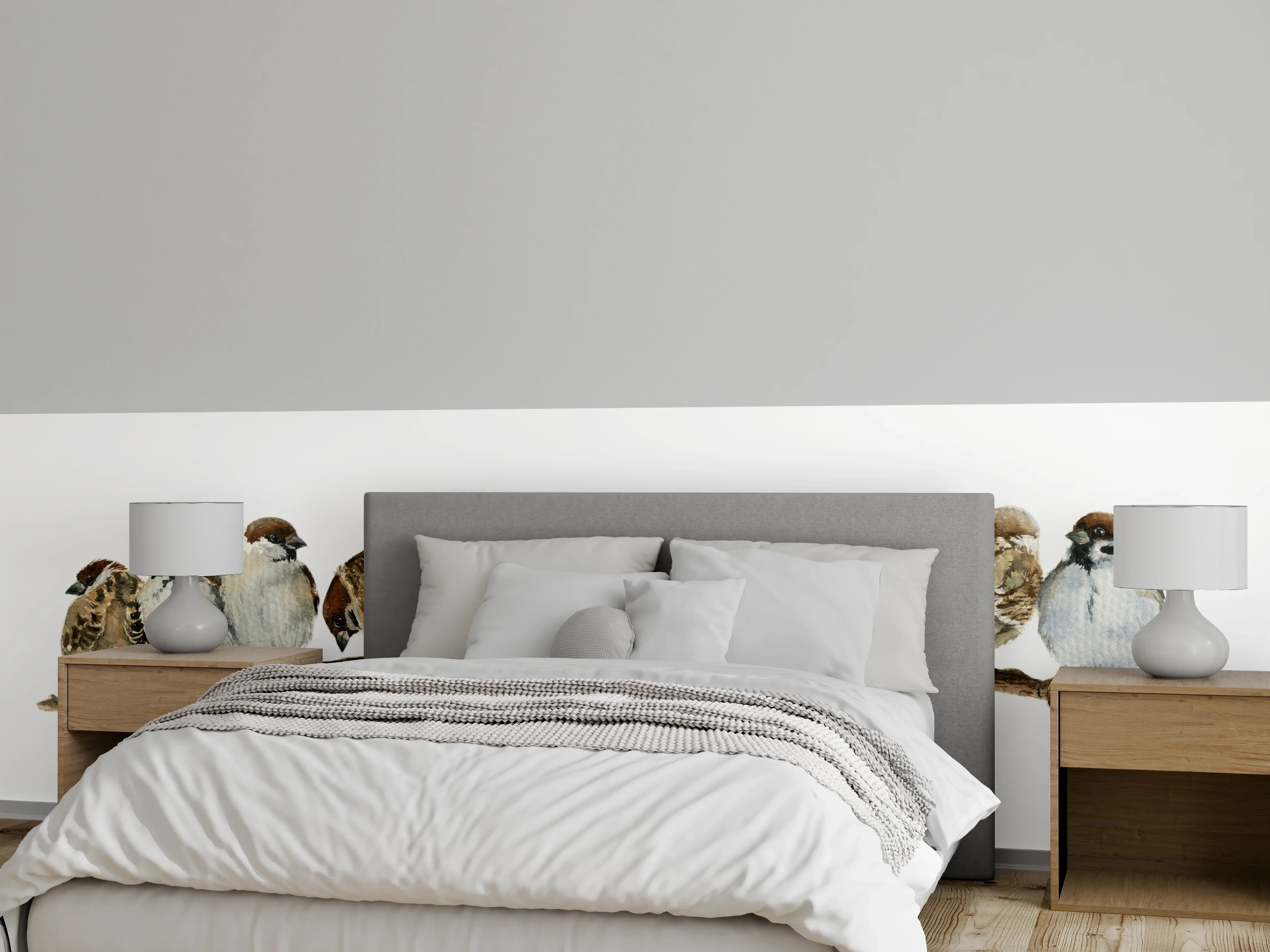 Wandverkleidung Schlafzimmer - Spatzen auf einem Zweig